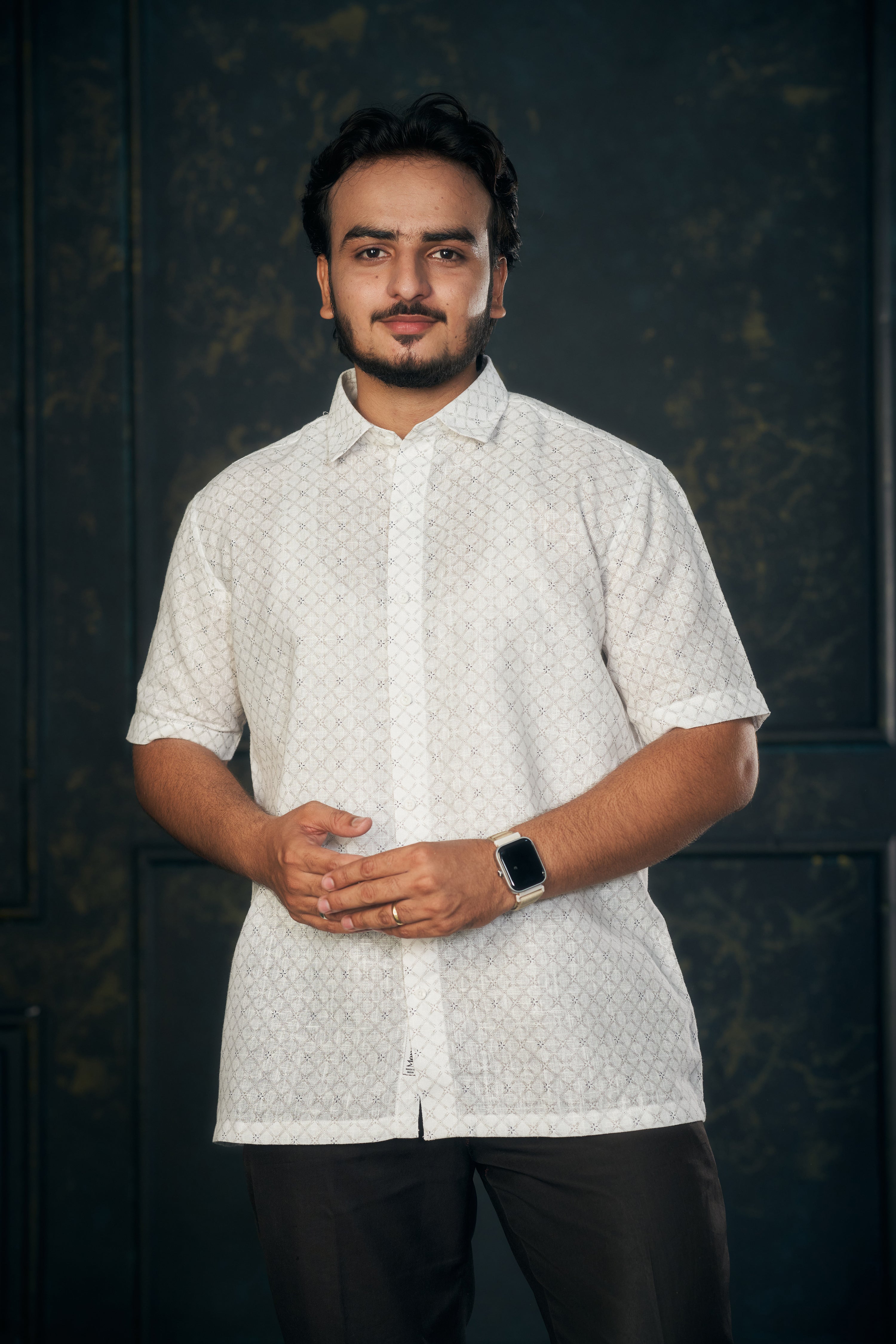 Mensoline Luxe Weave Cotton-Linen Shirt. (Grey)