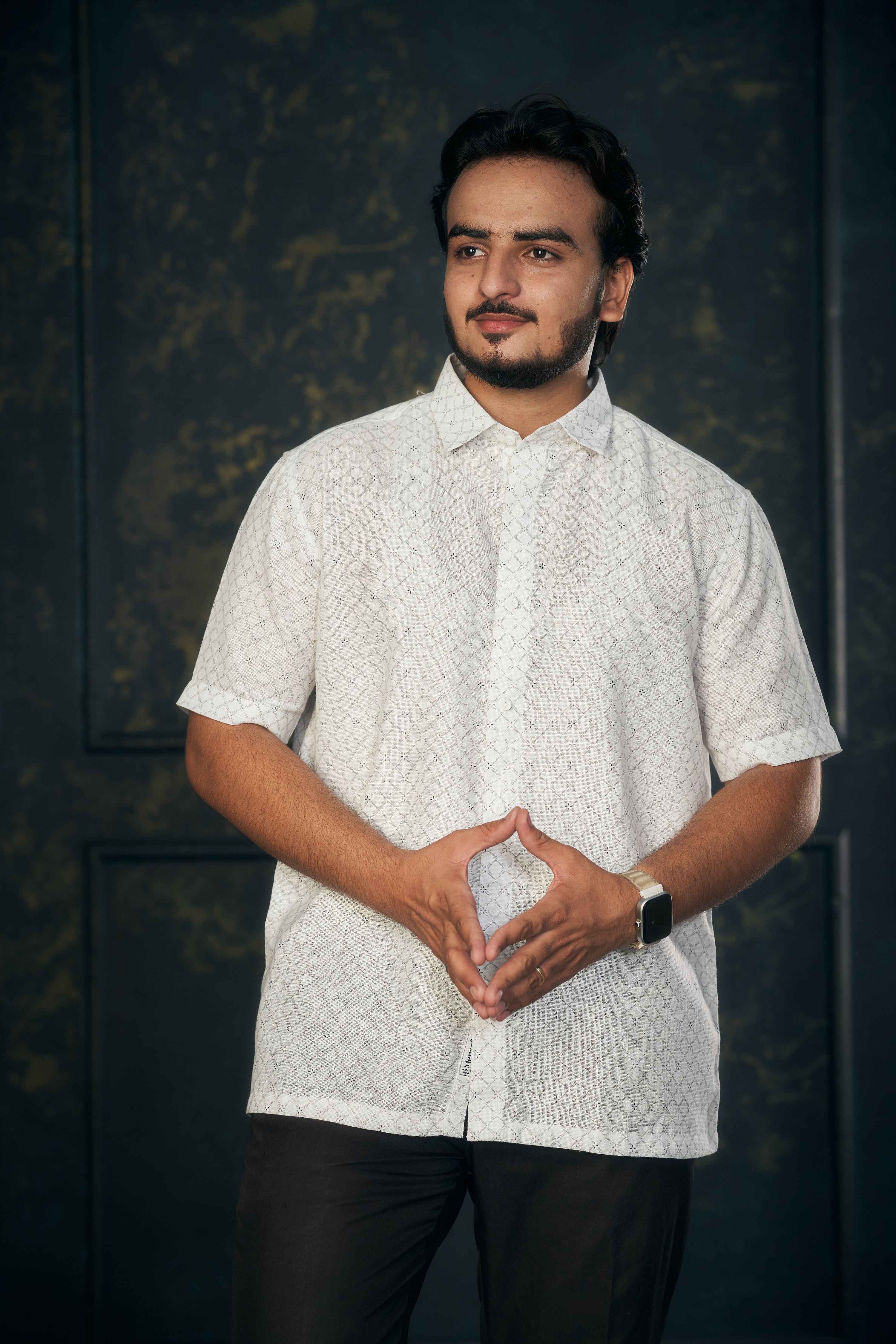 Mensoline Luxe Weave Cotton-Linen Shirt. (Grey)