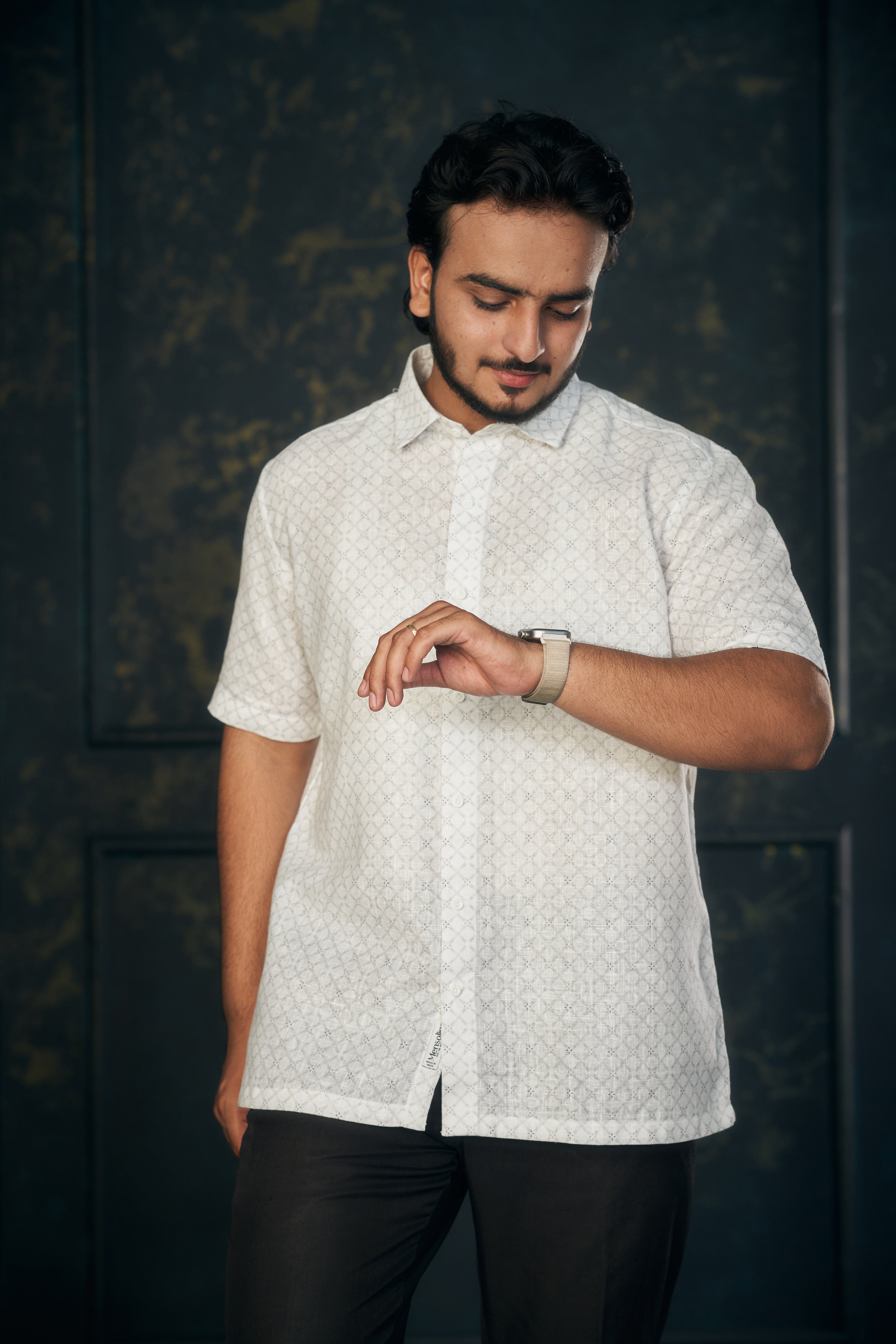 Mensoline Luxe Weave Cotton-Linen Shirt. (Grey)