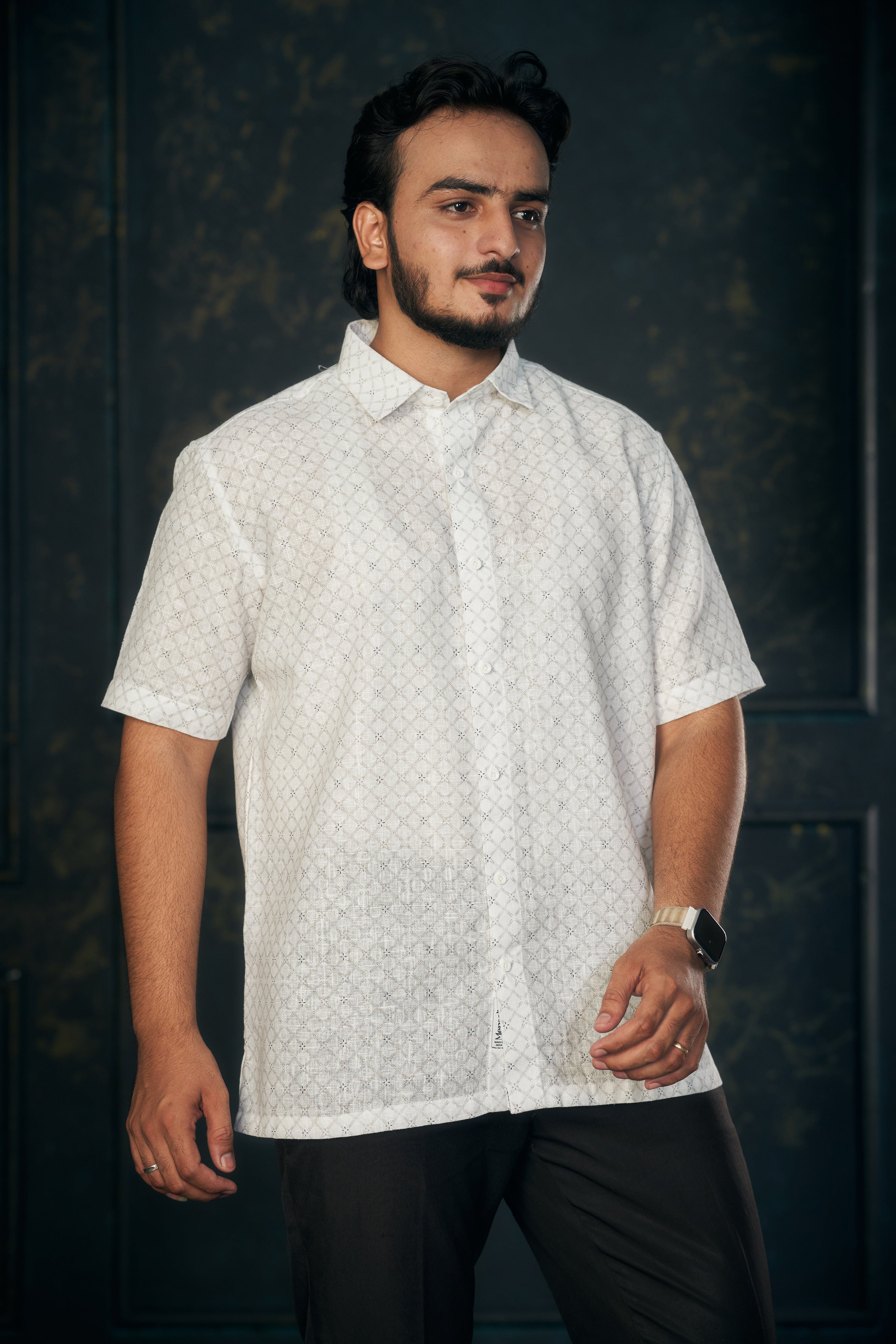 Mensoline Luxe Weave Cotton-Linen Shirt. (Grey)
