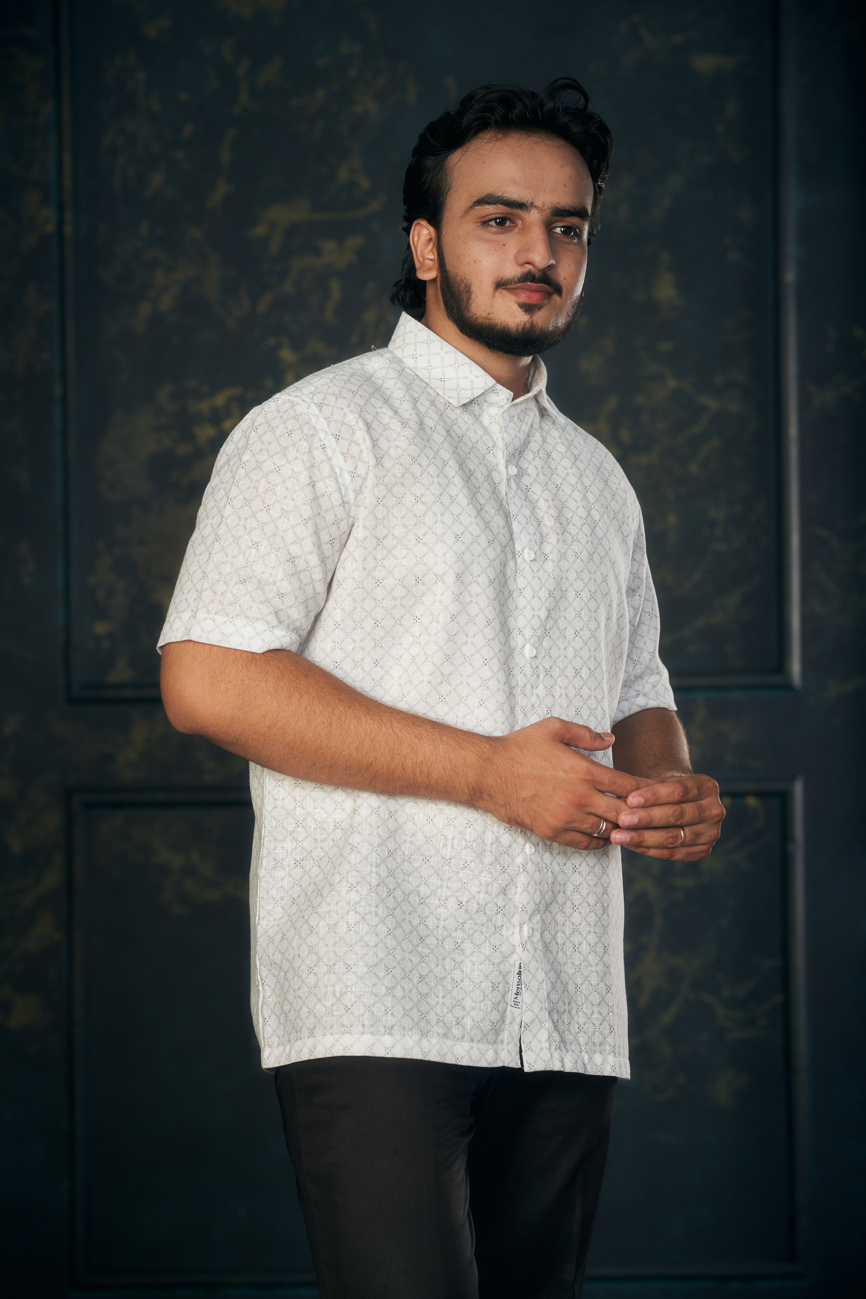 Mensoline Luxe Weave Cotton-Linen Shirt. (Grey)