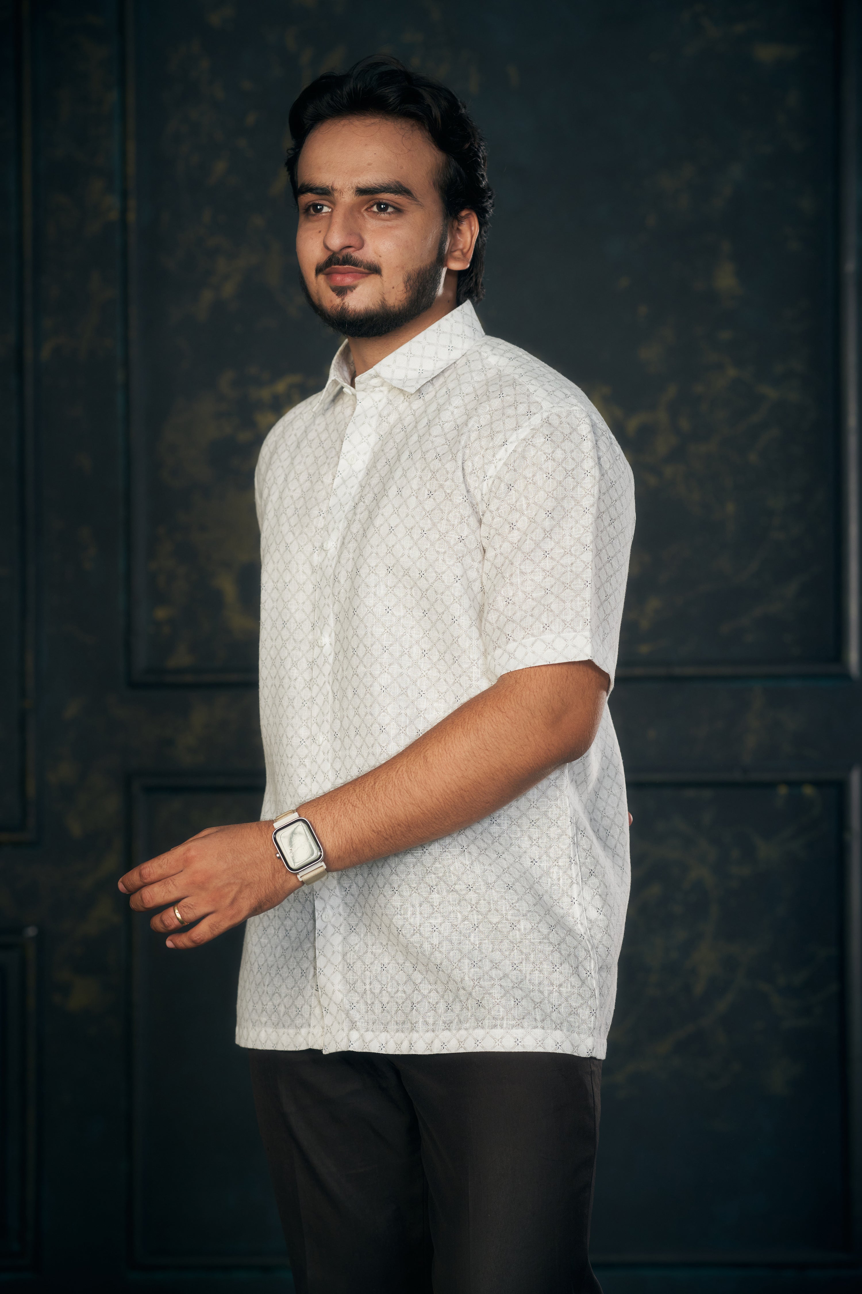 Mensoline Luxe Weave Cotton-Linen Shirt. (Grey)