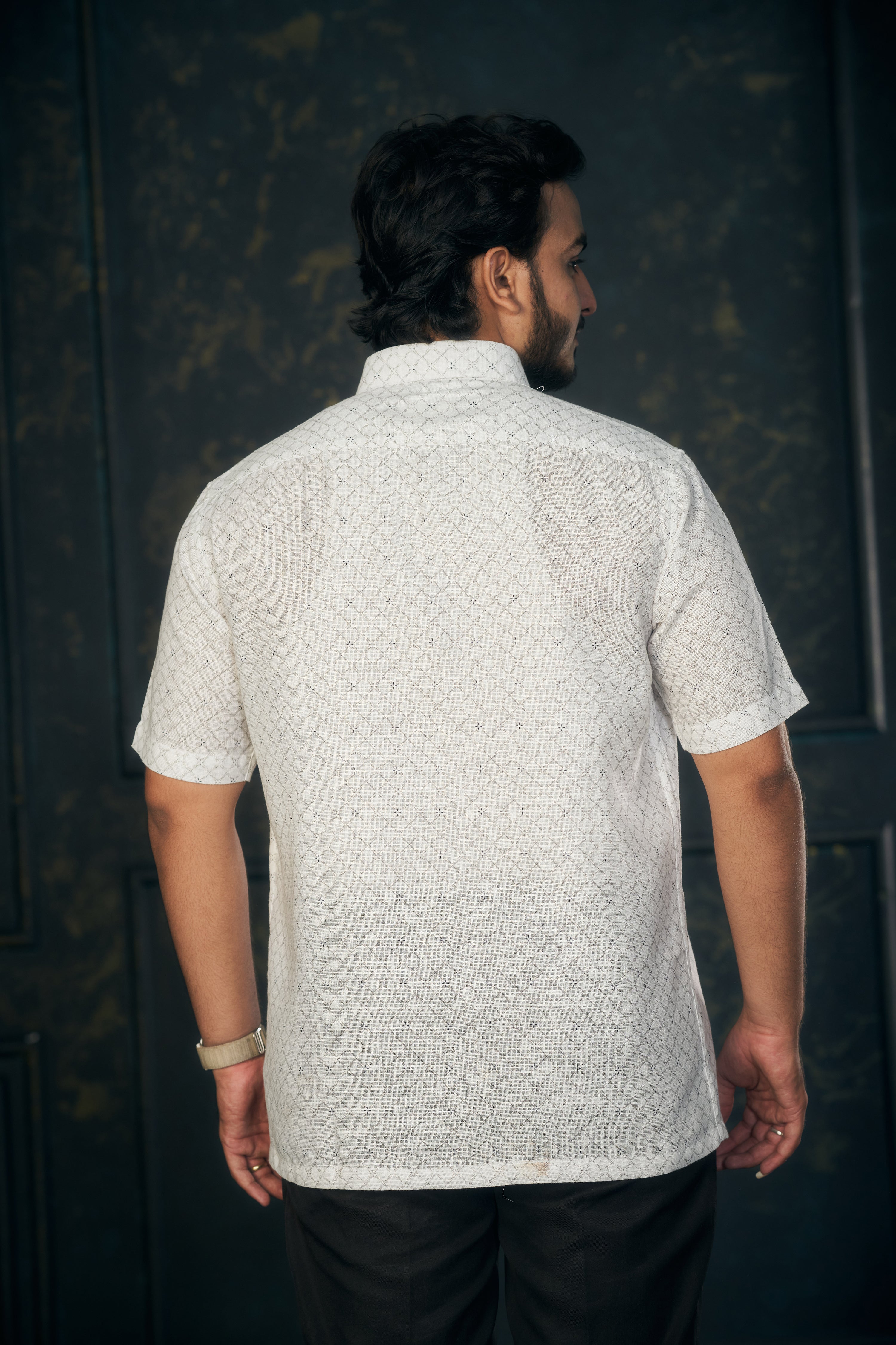 Mensoline Luxe Weave Cotton-Linen Shirt. (Grey)