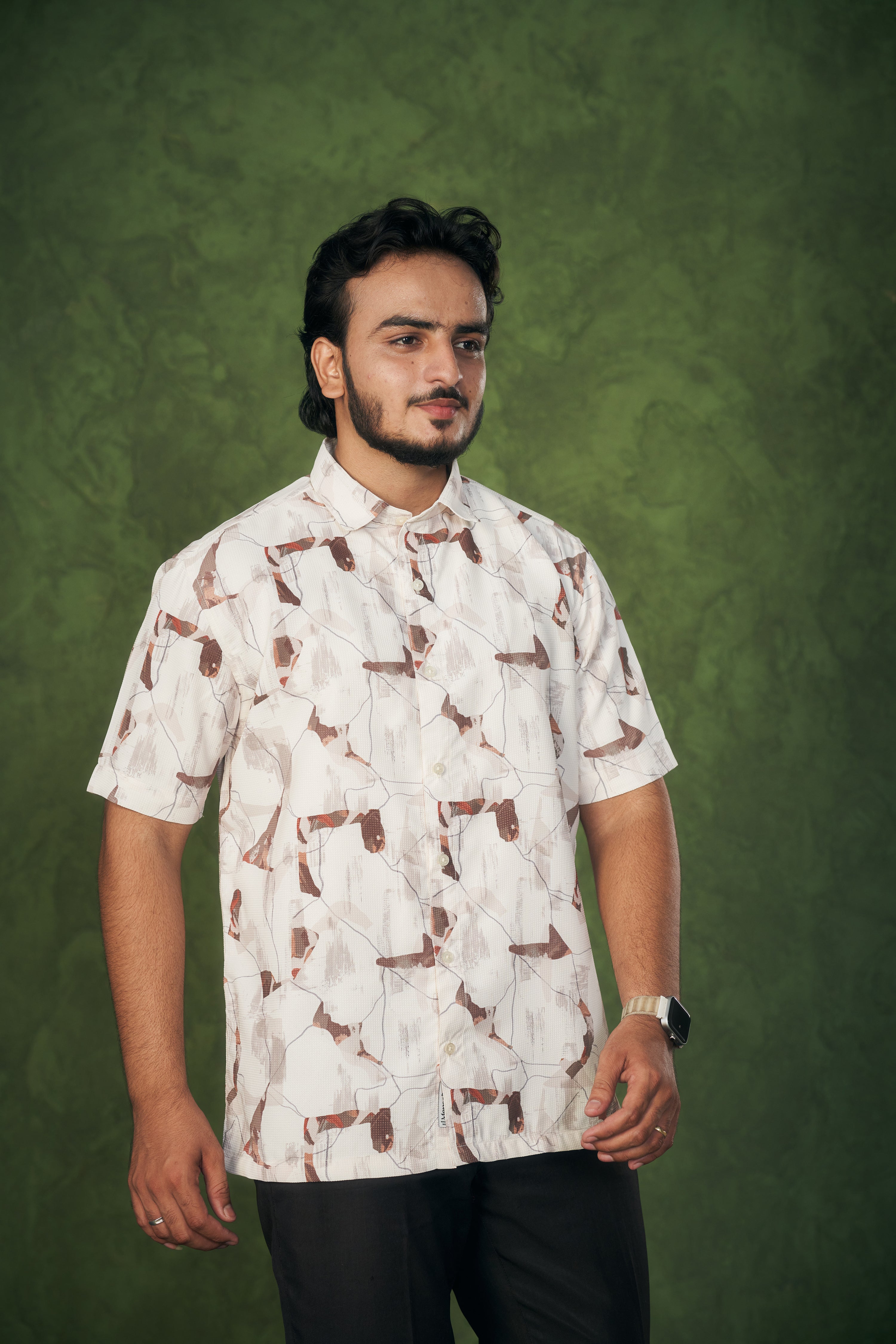 Mensoline Abstract Earth Print textured Shirt.