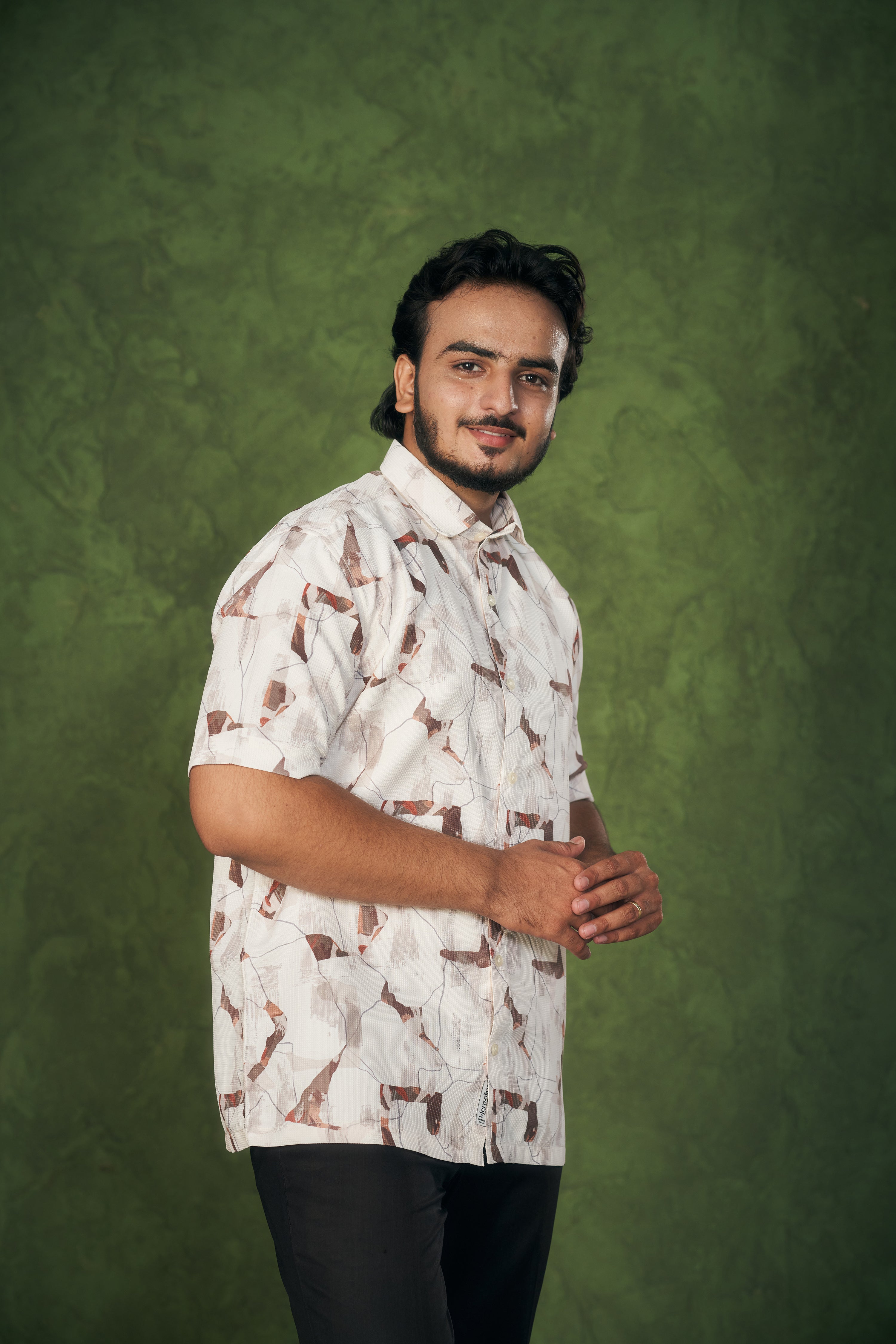 Mensoline Abstract Earth Print textured Shirt.