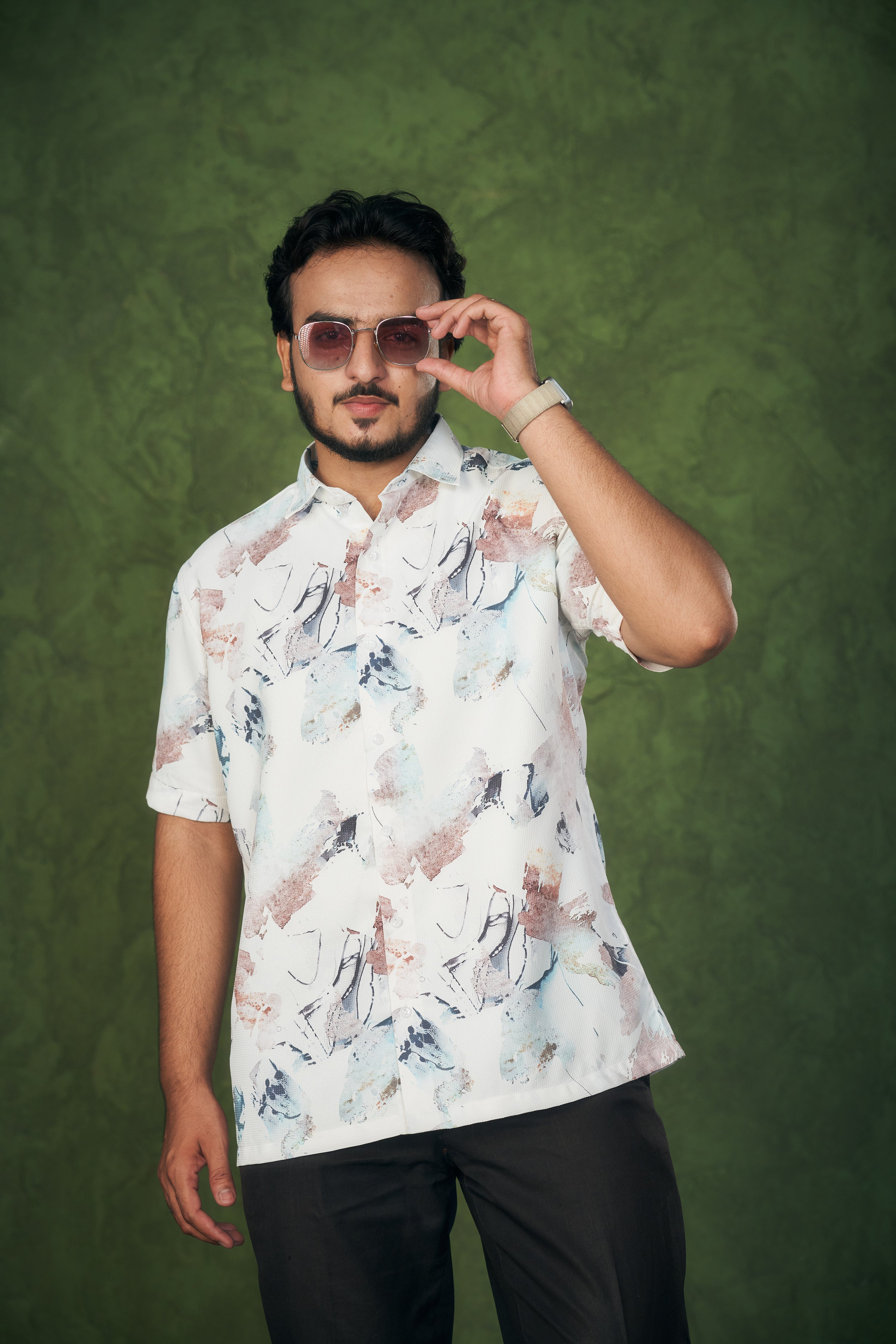 Mensoline Textured Shirt for Men Abstract Brushstroke Design.