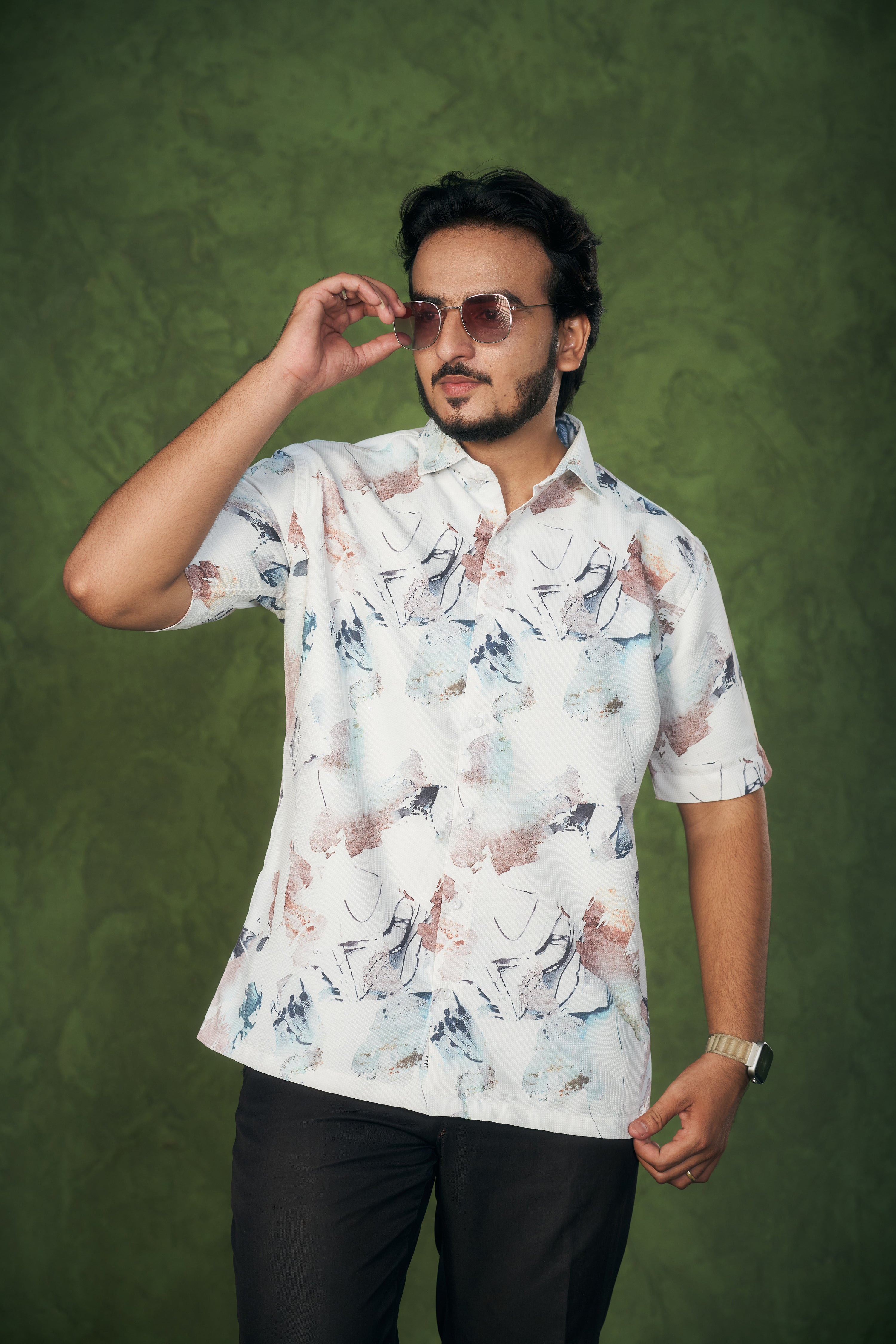 Mensoline Textured Shirt for Men Abstract Brushstroke Design.