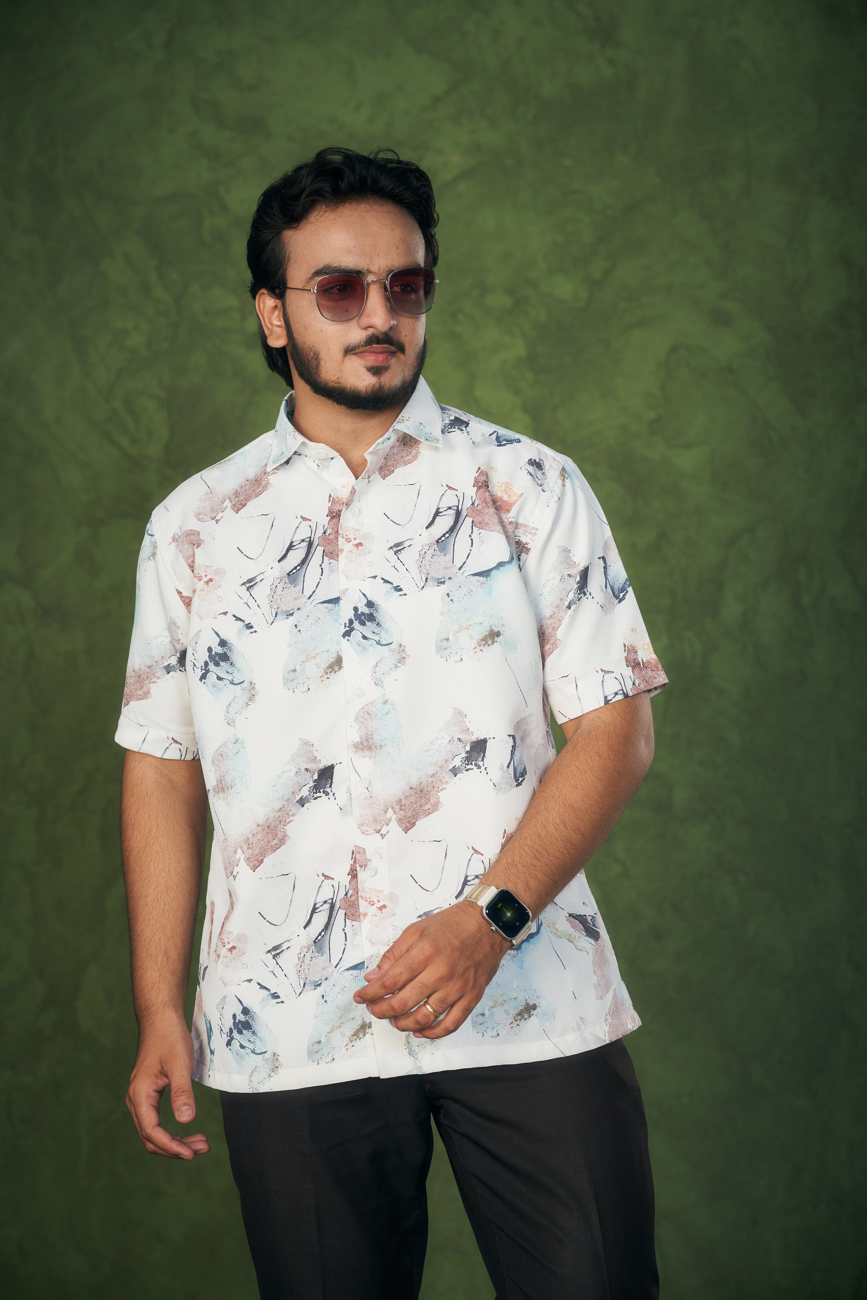 Mensoline Textured Shirt for Men Abstract Brushstroke Design.