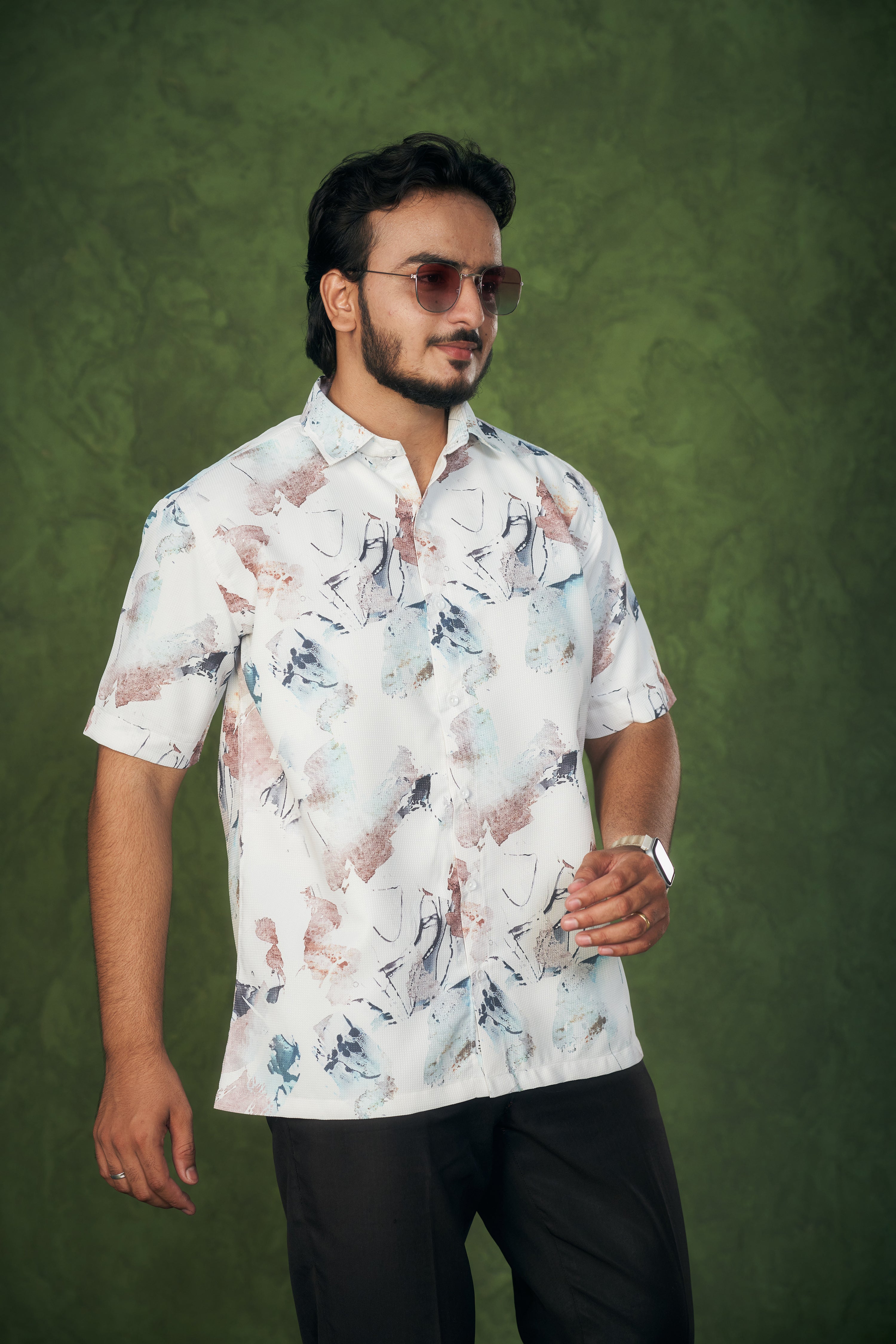 Mensoline Textured Shirt for Men Abstract Brushstroke Design.