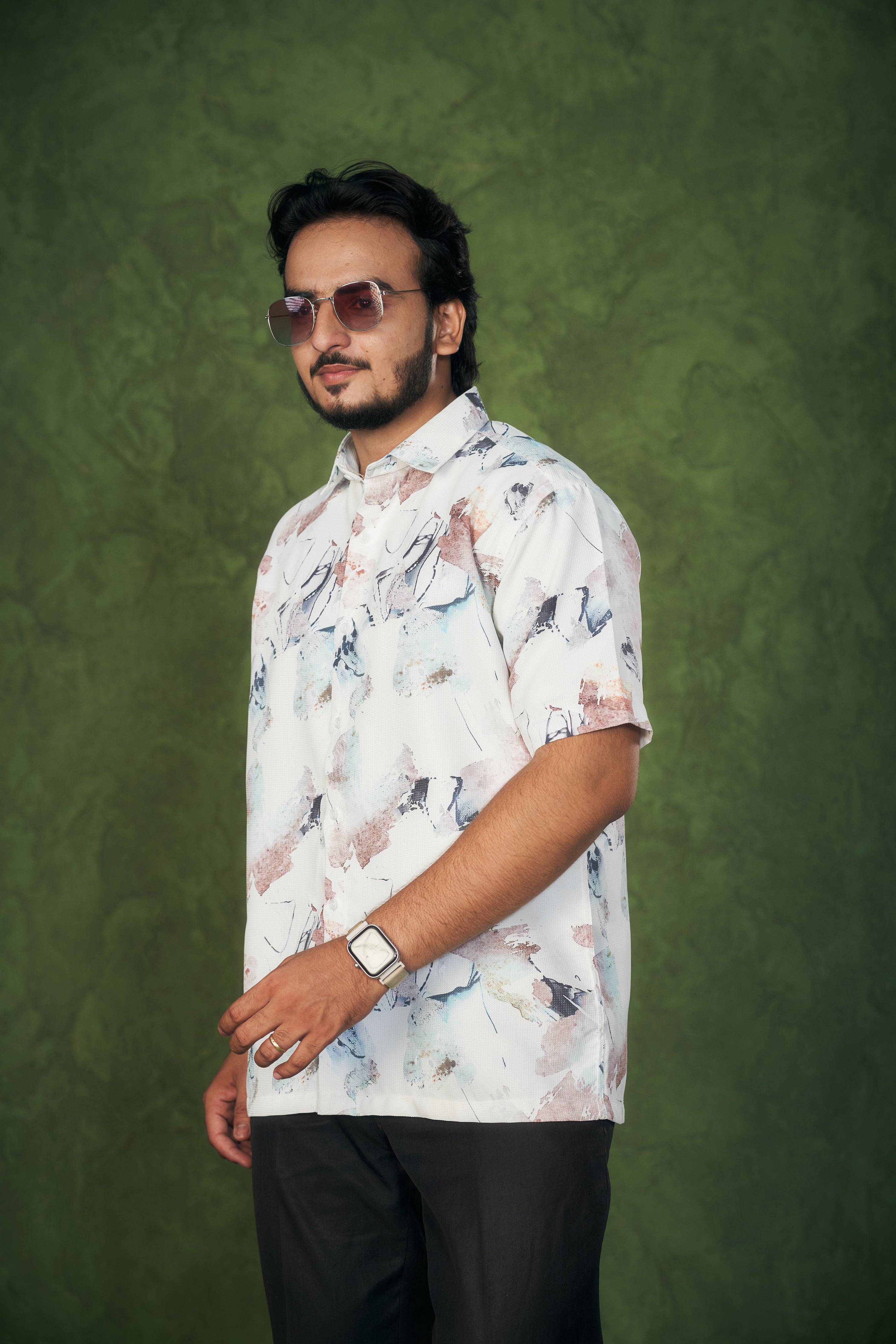 Mensoline Textured Shirt for Men Abstract Brushstroke Design.