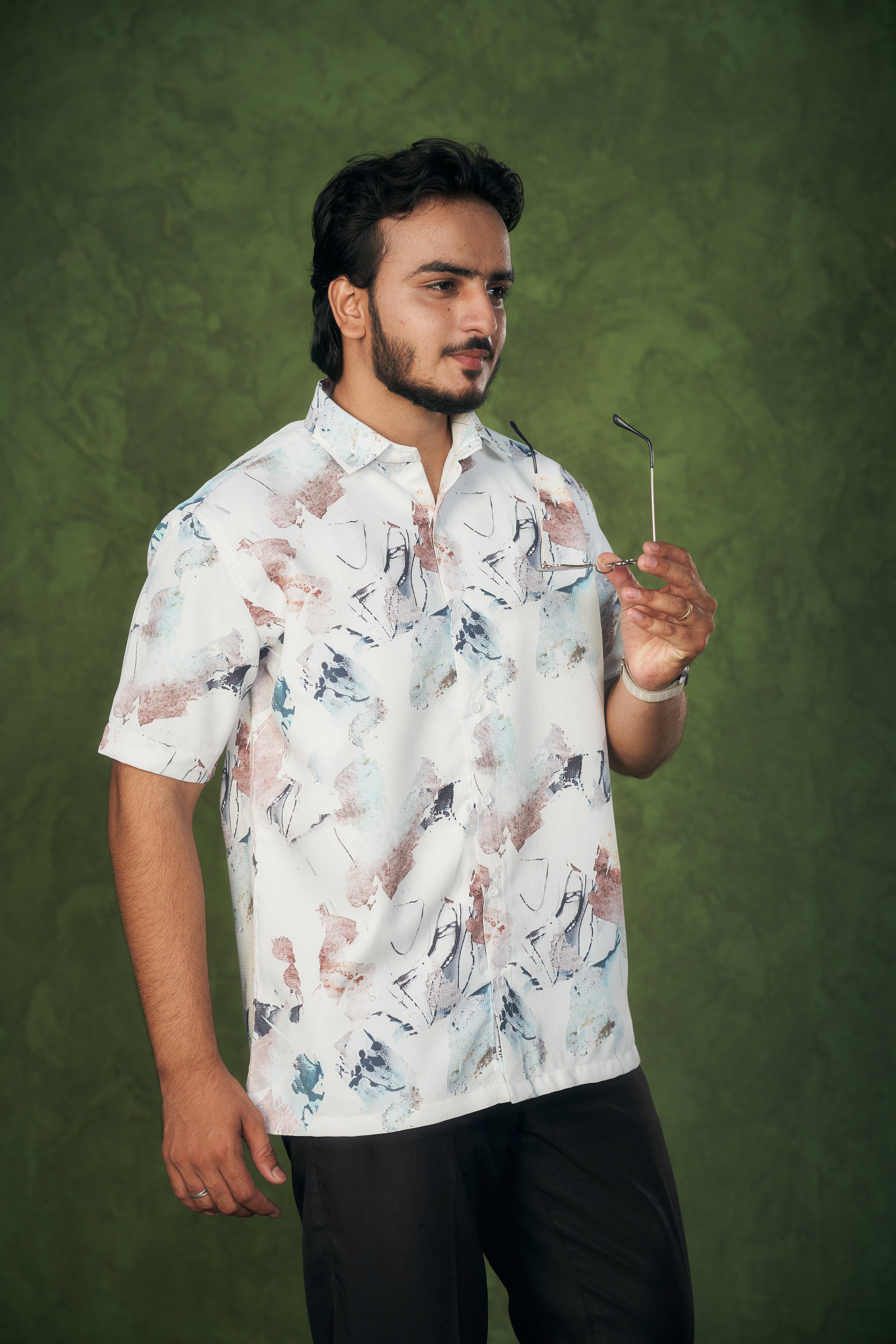 Mensoline Textured Shirt for Men Abstract Brushstroke Design.
