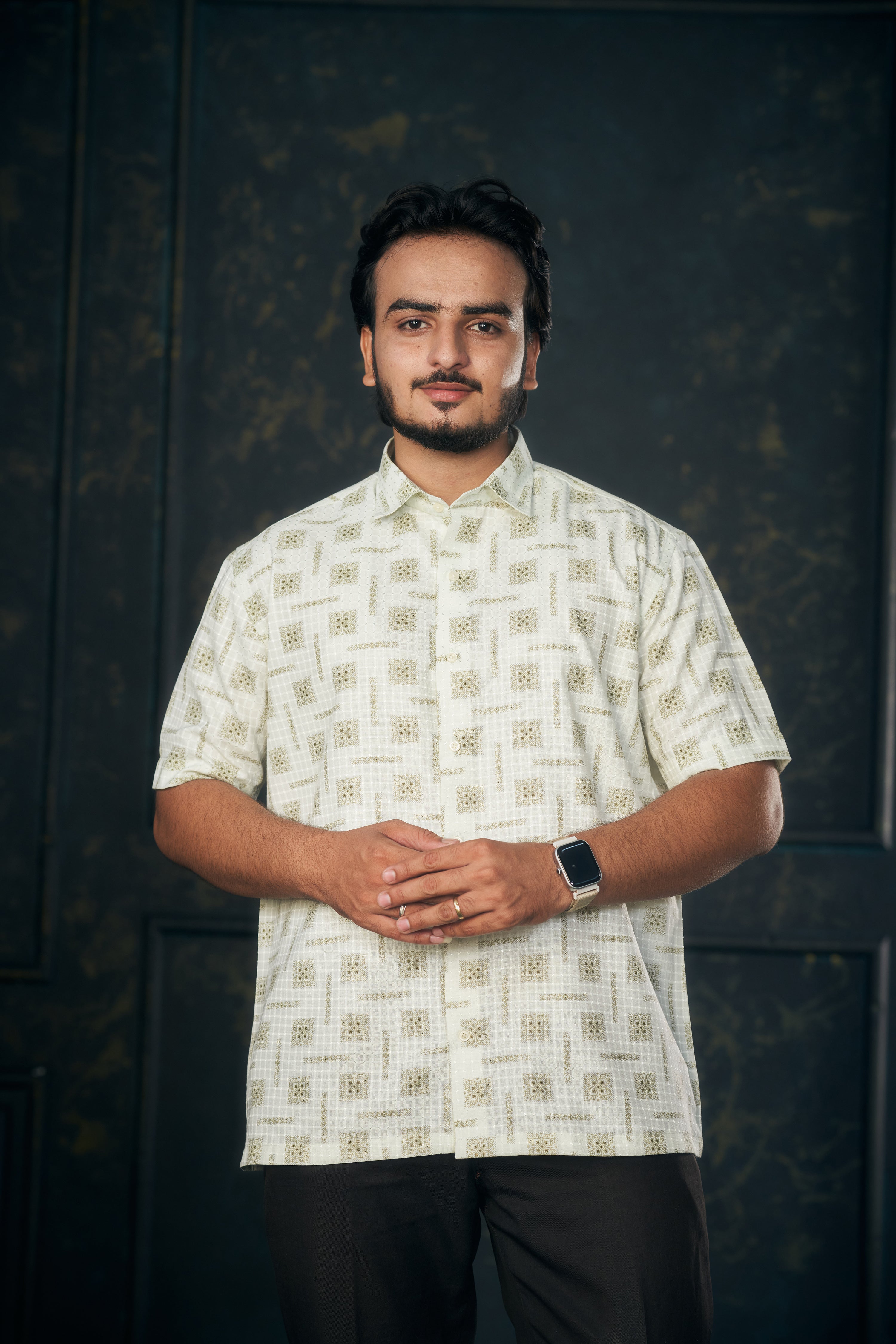 Mensoline Light Green Printed Cotton Blend Shirt for Men.