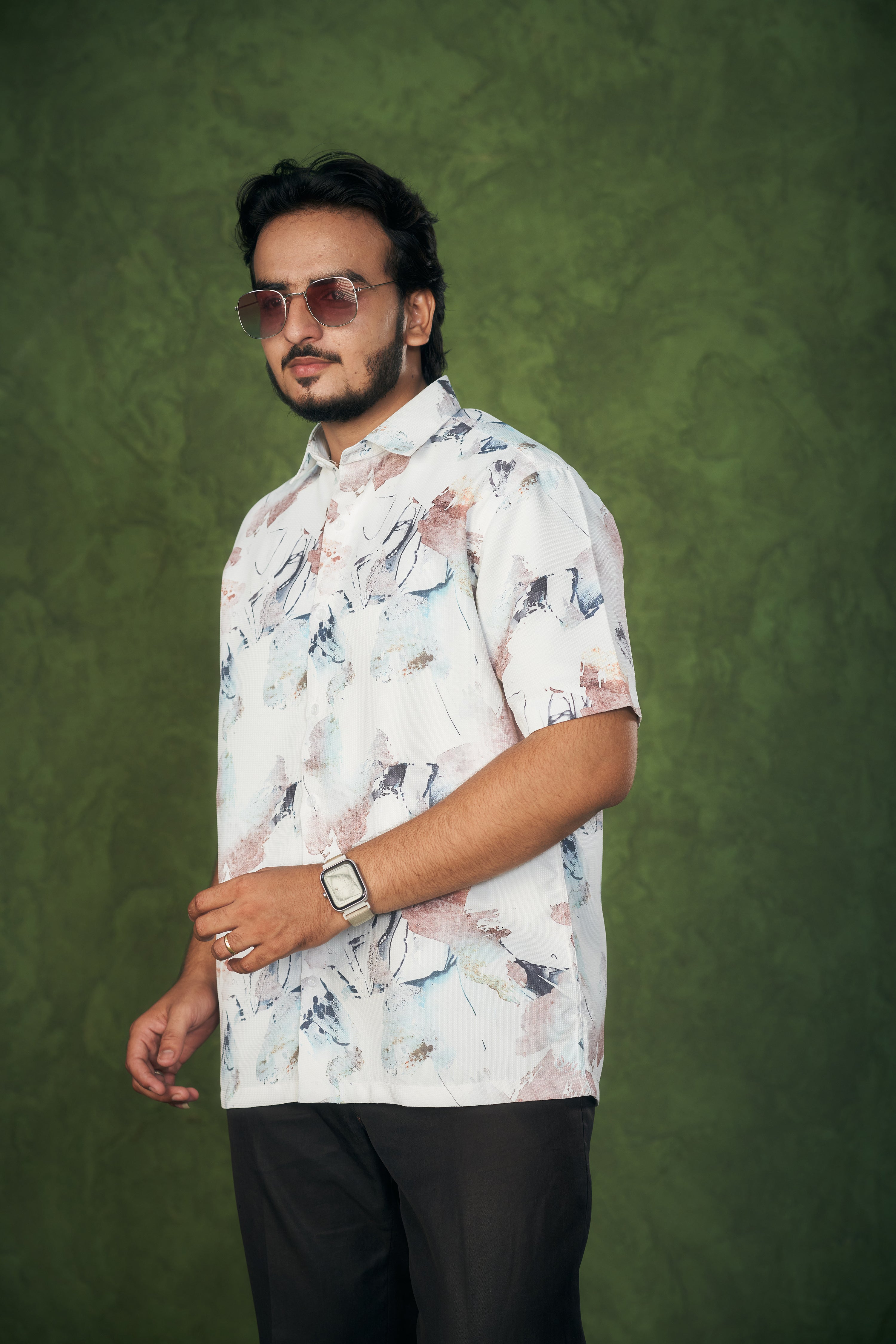 Mensoline Textured Shirt for Men Abstract Brushstroke Design.