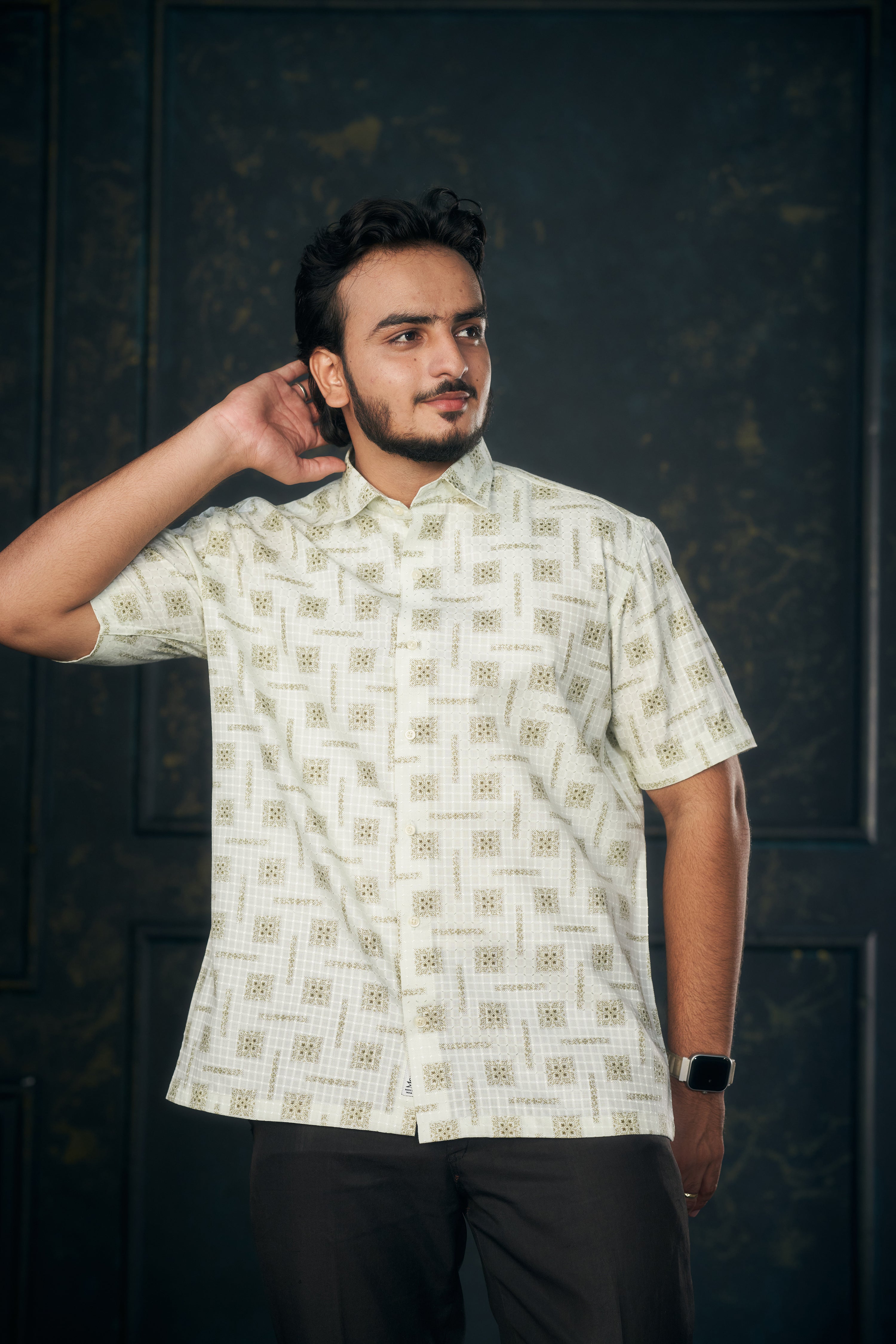Mensoline Light Green Printed Cotton Blend Shirt for Men.