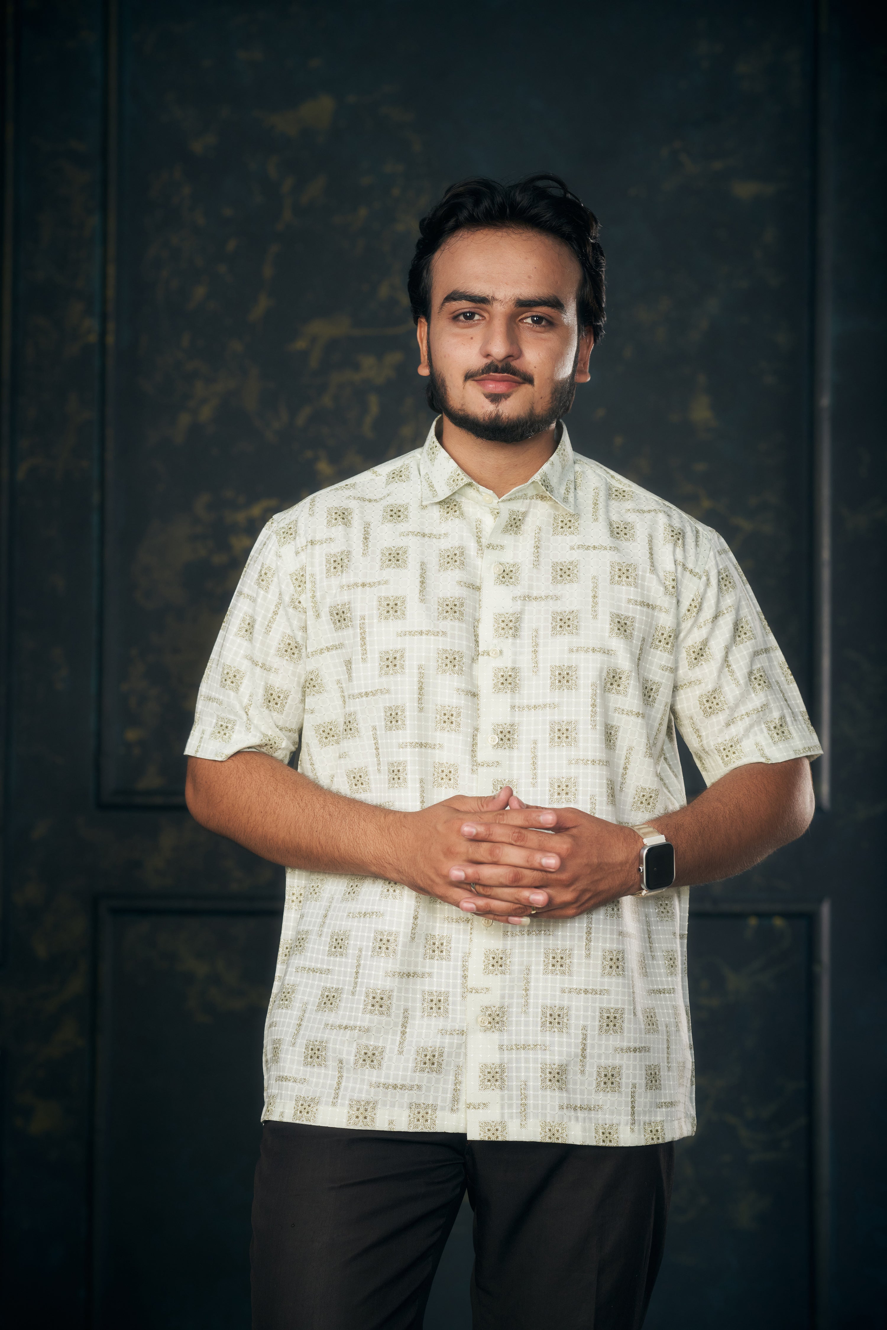 Mensoline Light Green Printed Cotton Blend Shirt for Men.