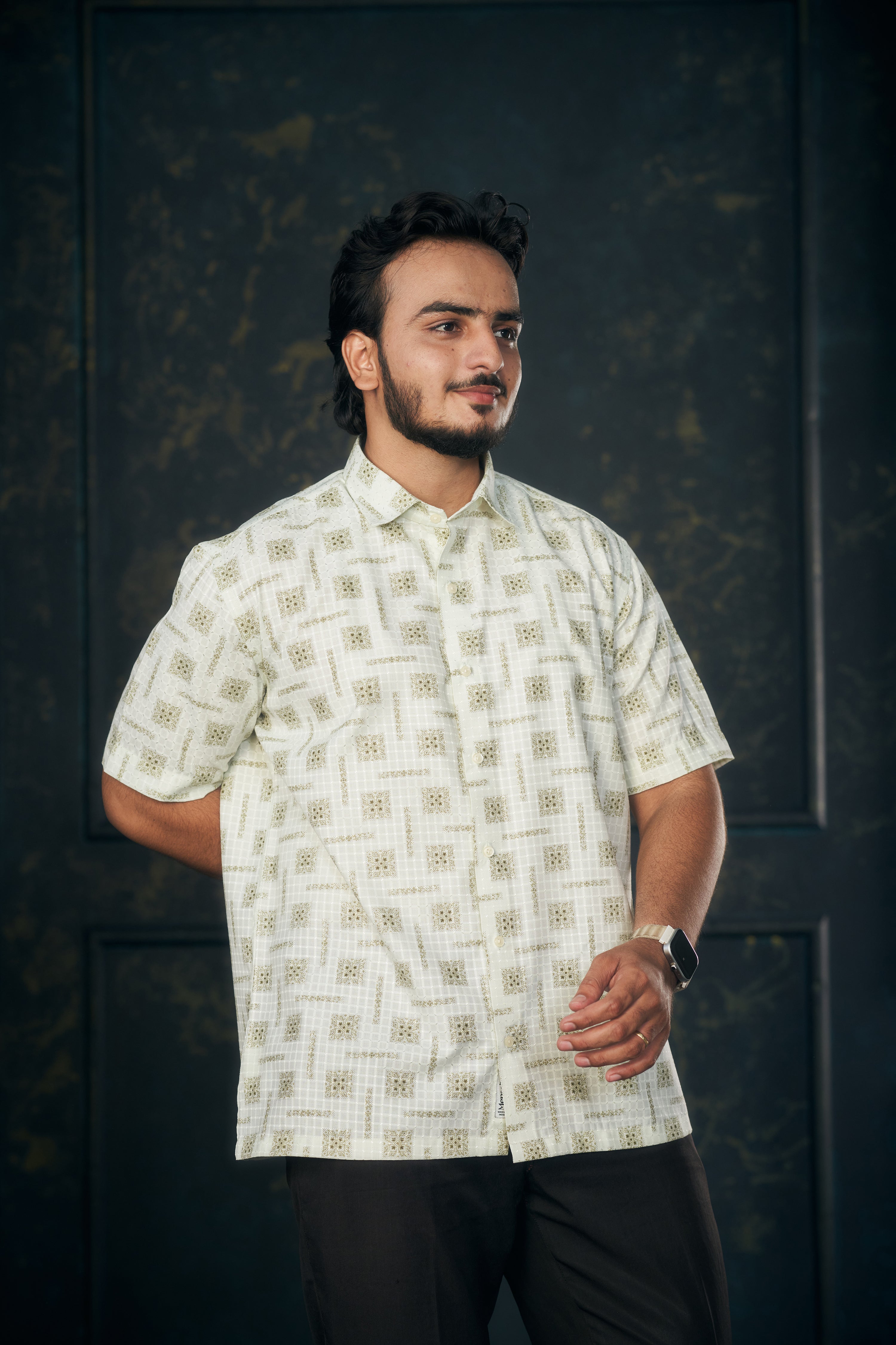 Mensoline Light Green Printed Cotton Blend Shirt for Men.