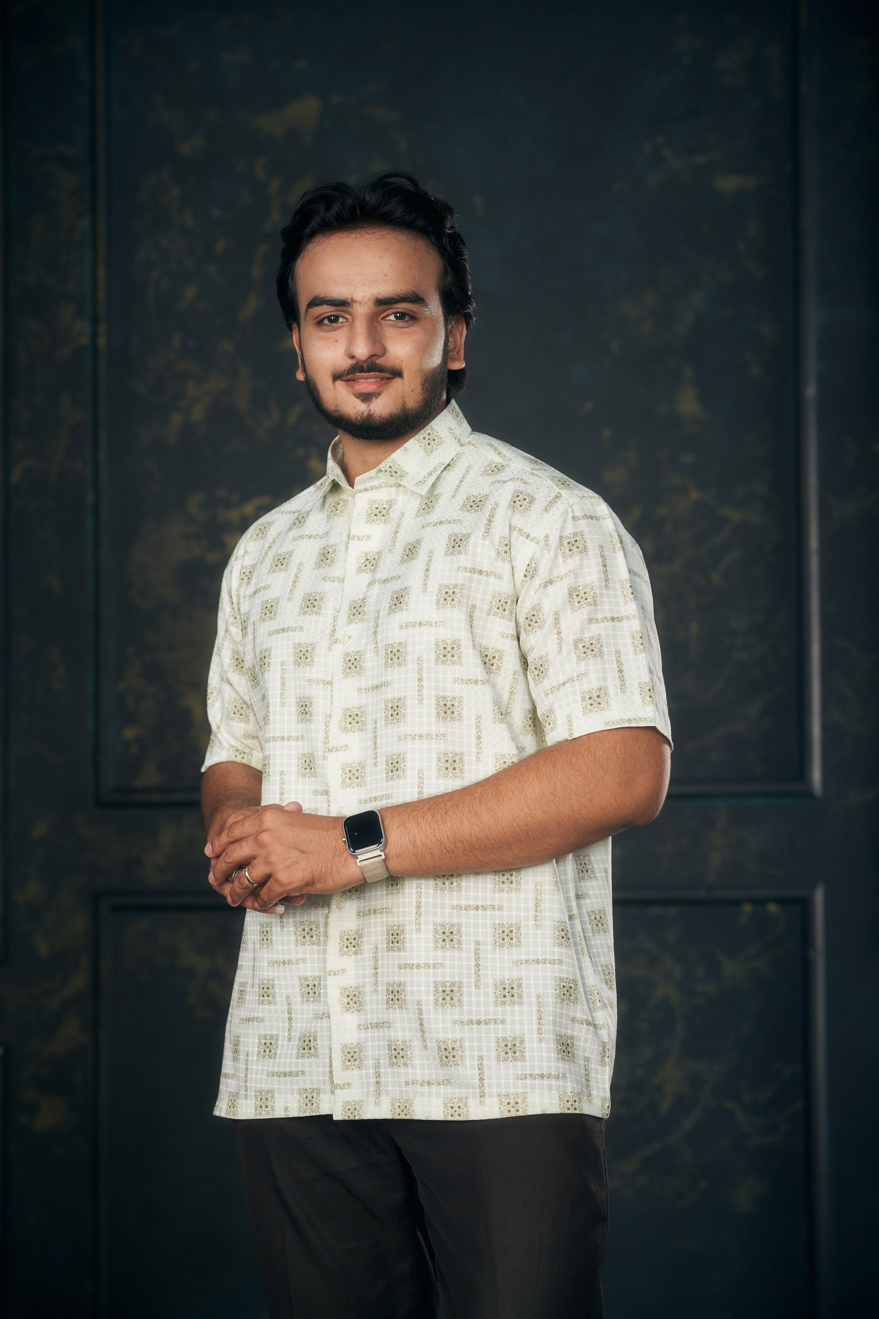 Mensoline Light Green Printed Cotton Blend Shirt for Men.