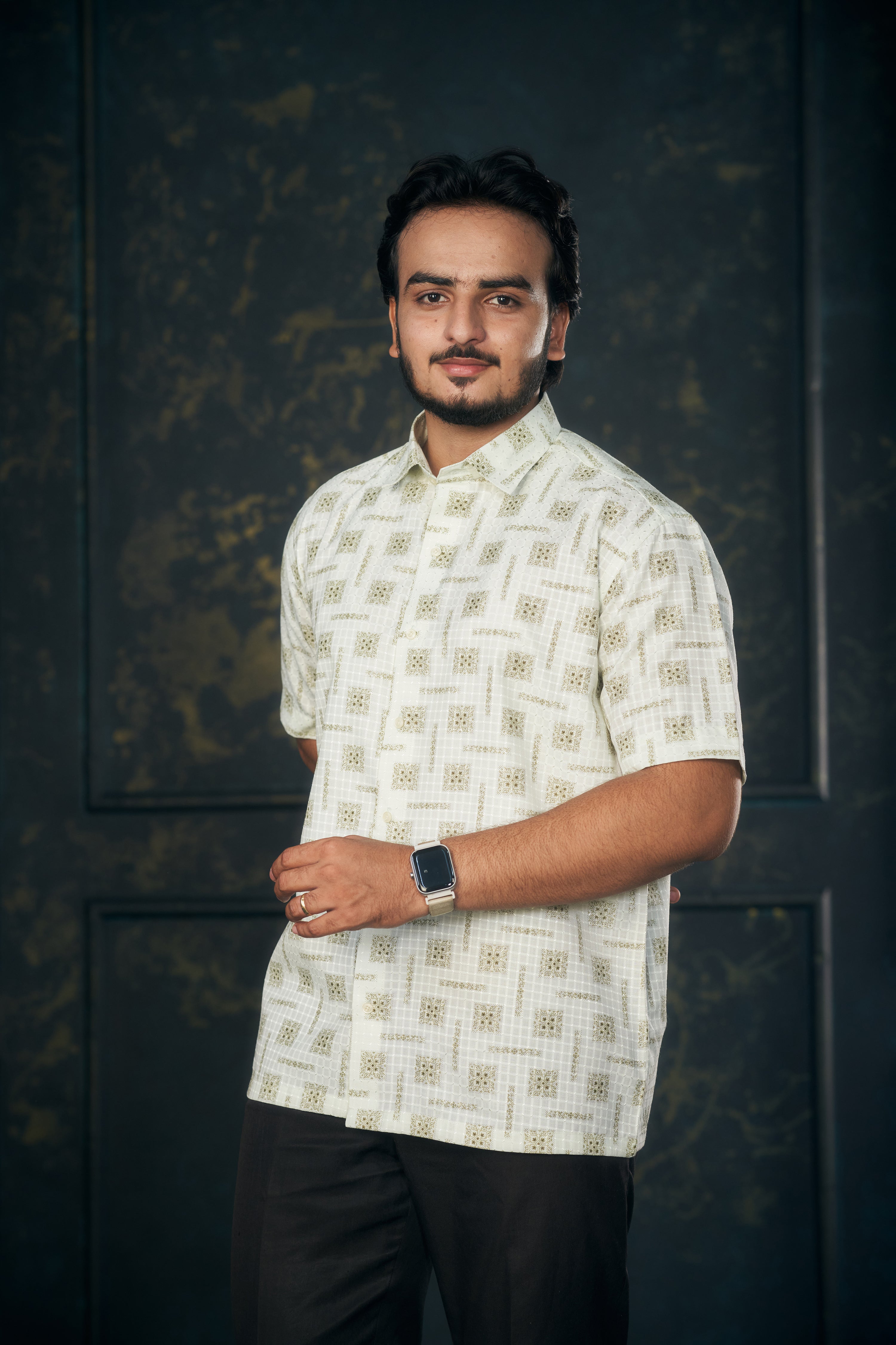 Mensoline Light Green Printed Cotton Blend Shirt for Men.