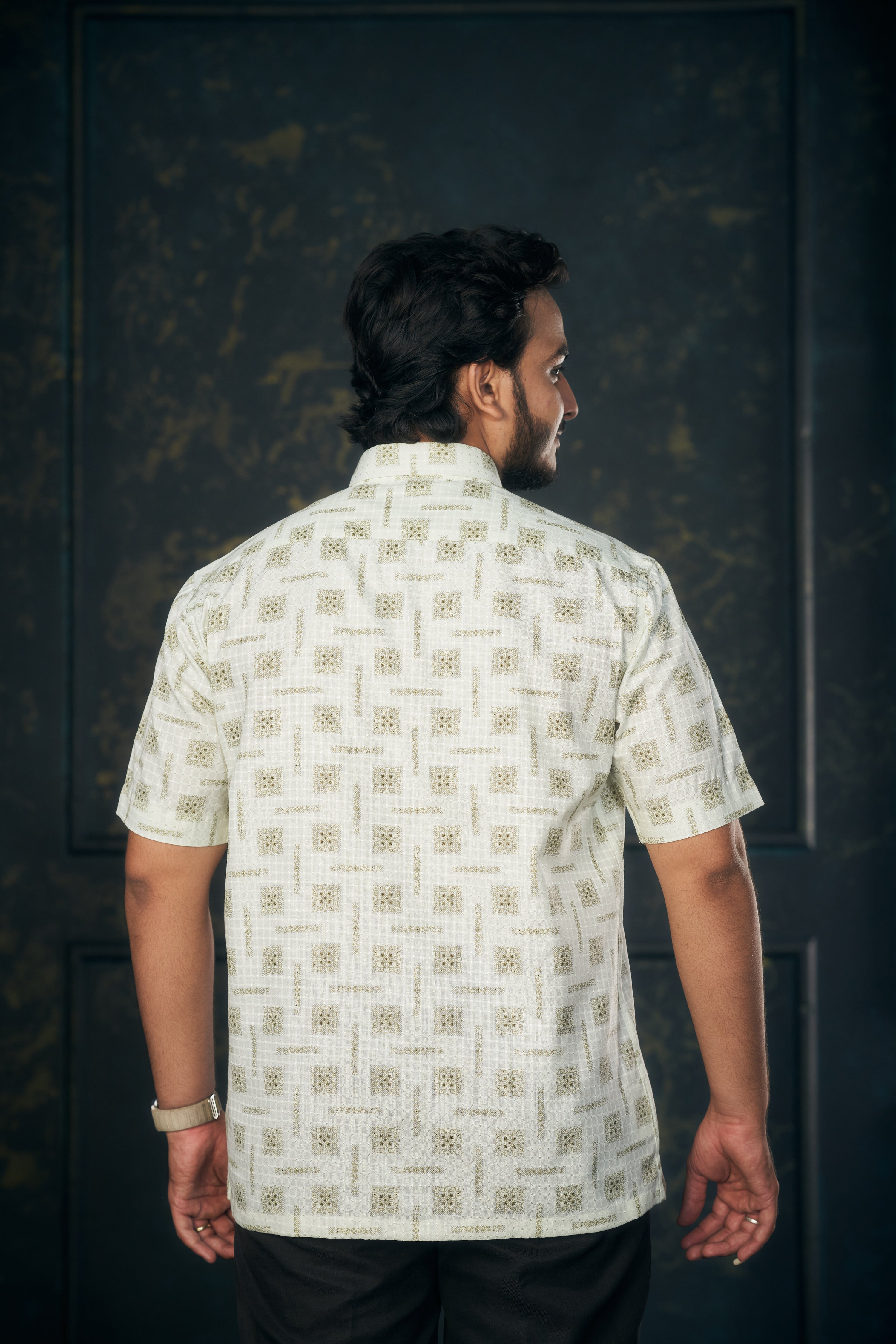Mensoline Light Green Printed Cotton Blend Shirt for Men.