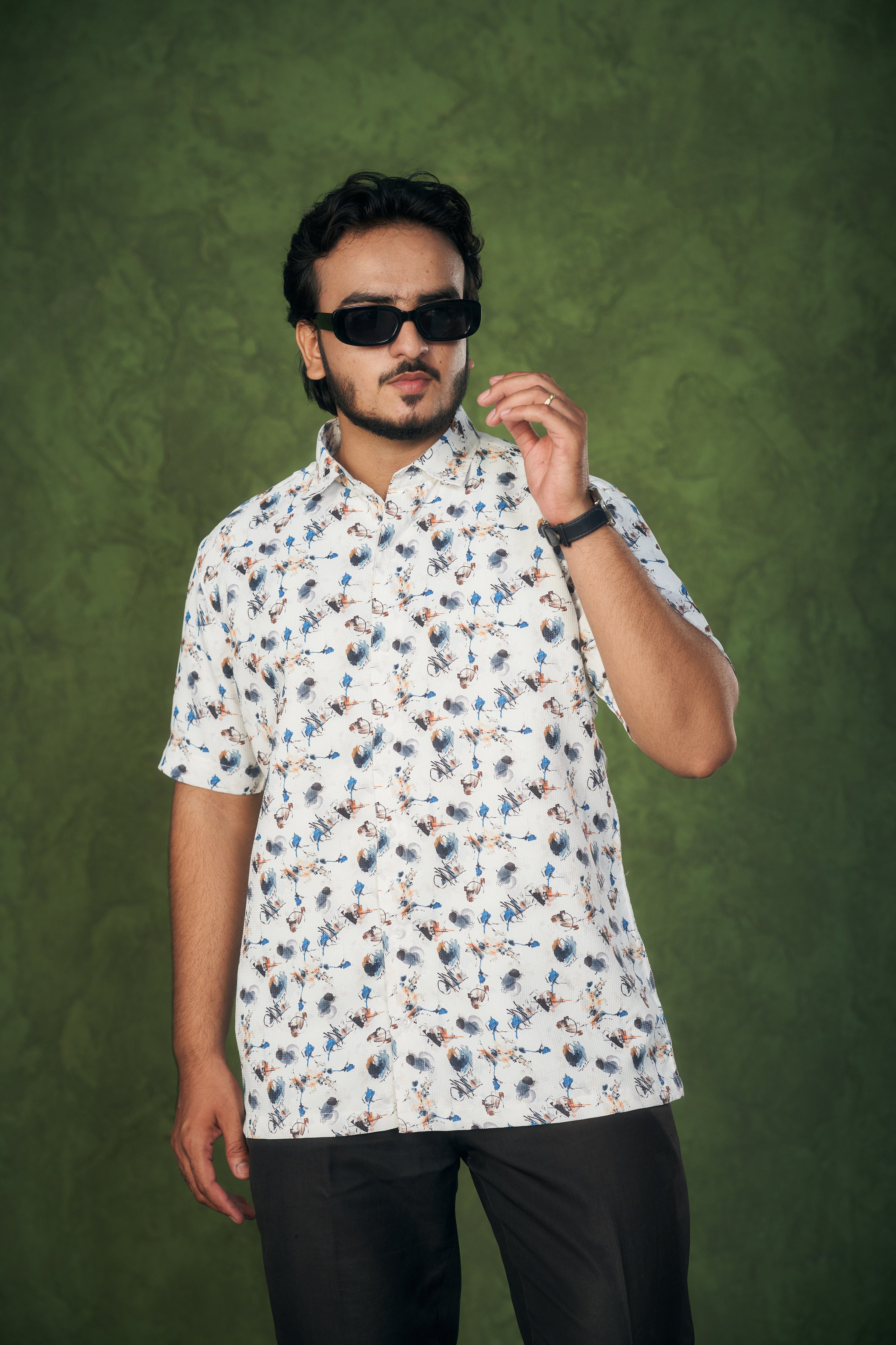 Mensoline Men's Textured Cotton Printed Shirt Effortless Summer Style