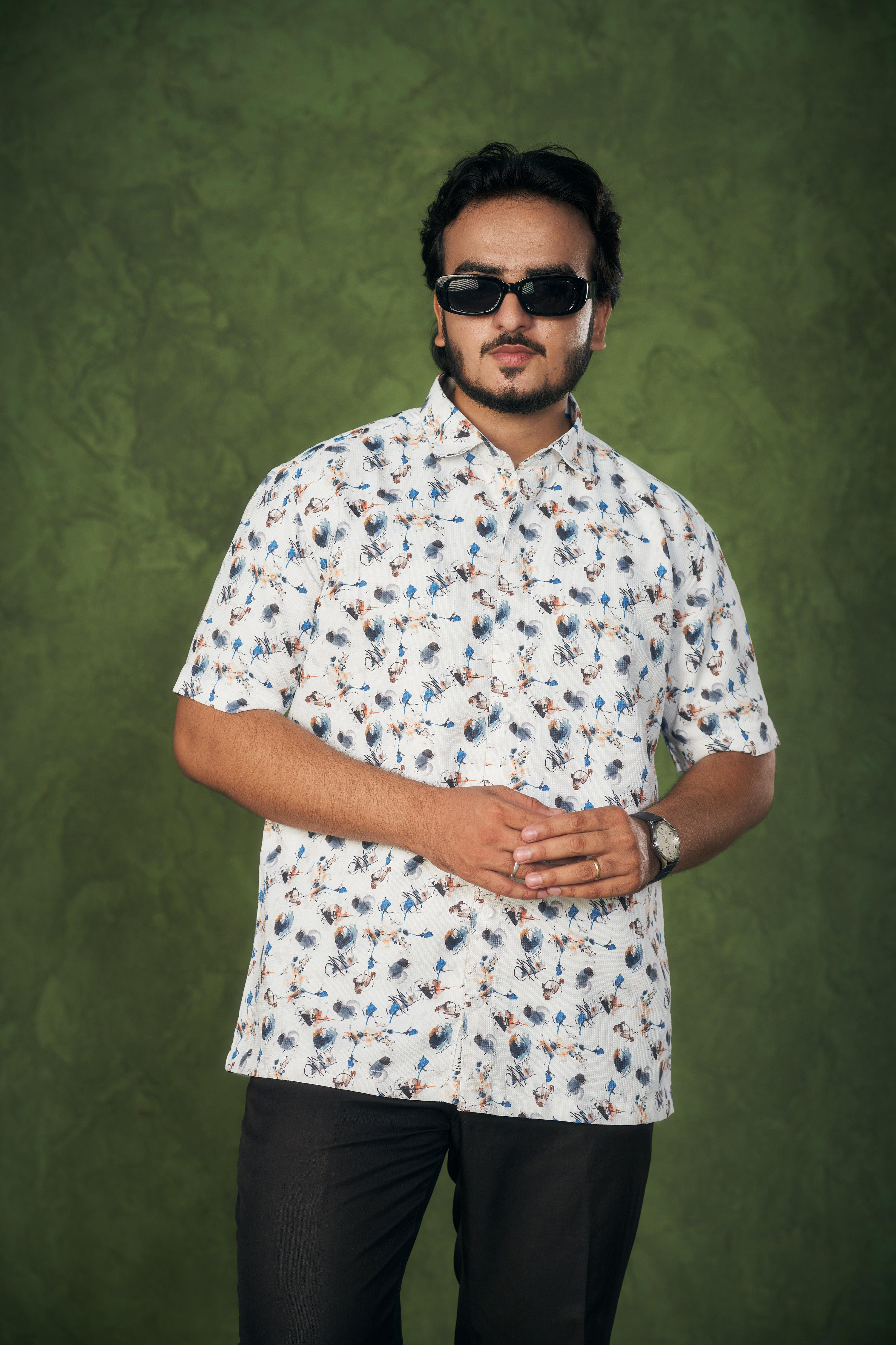 Mensoline Men's Textured Cotton Printed Shirt Effortless Summer Style