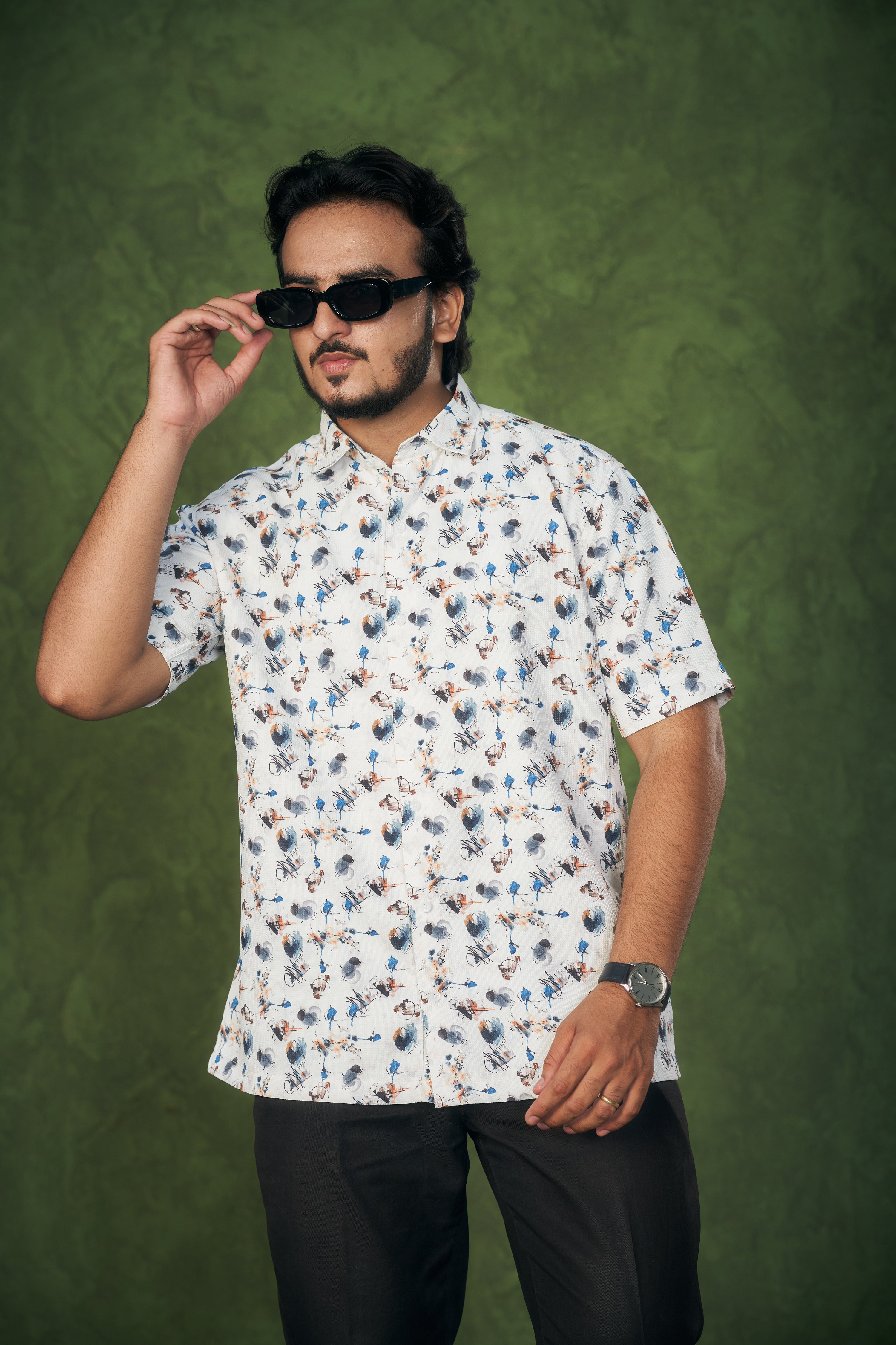 Mensoline Men's Textured Cotton Printed Shirt Effortless Summer Style