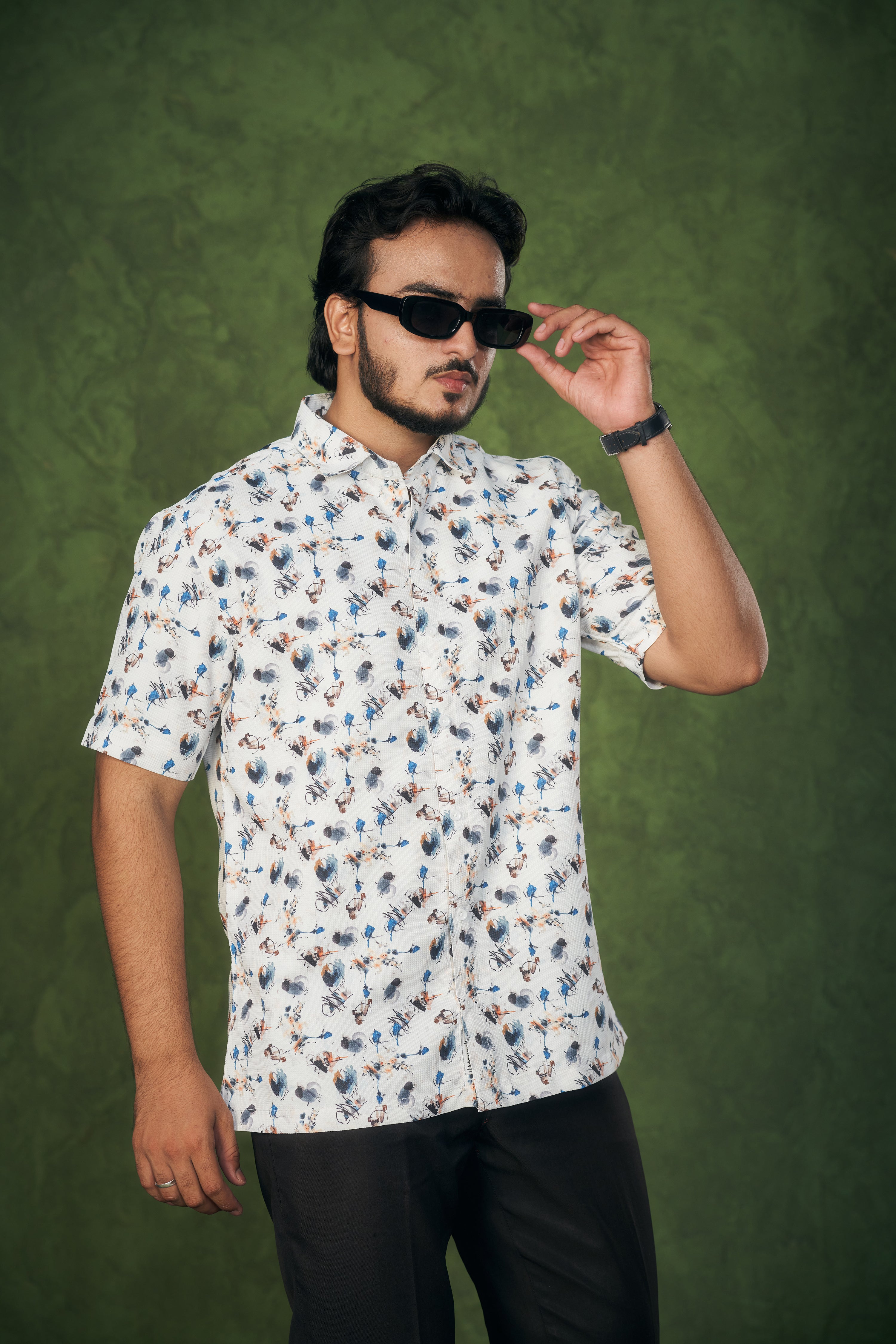 Mensoline Men's Textured Cotton Printed Shirt Effortless Summer Style