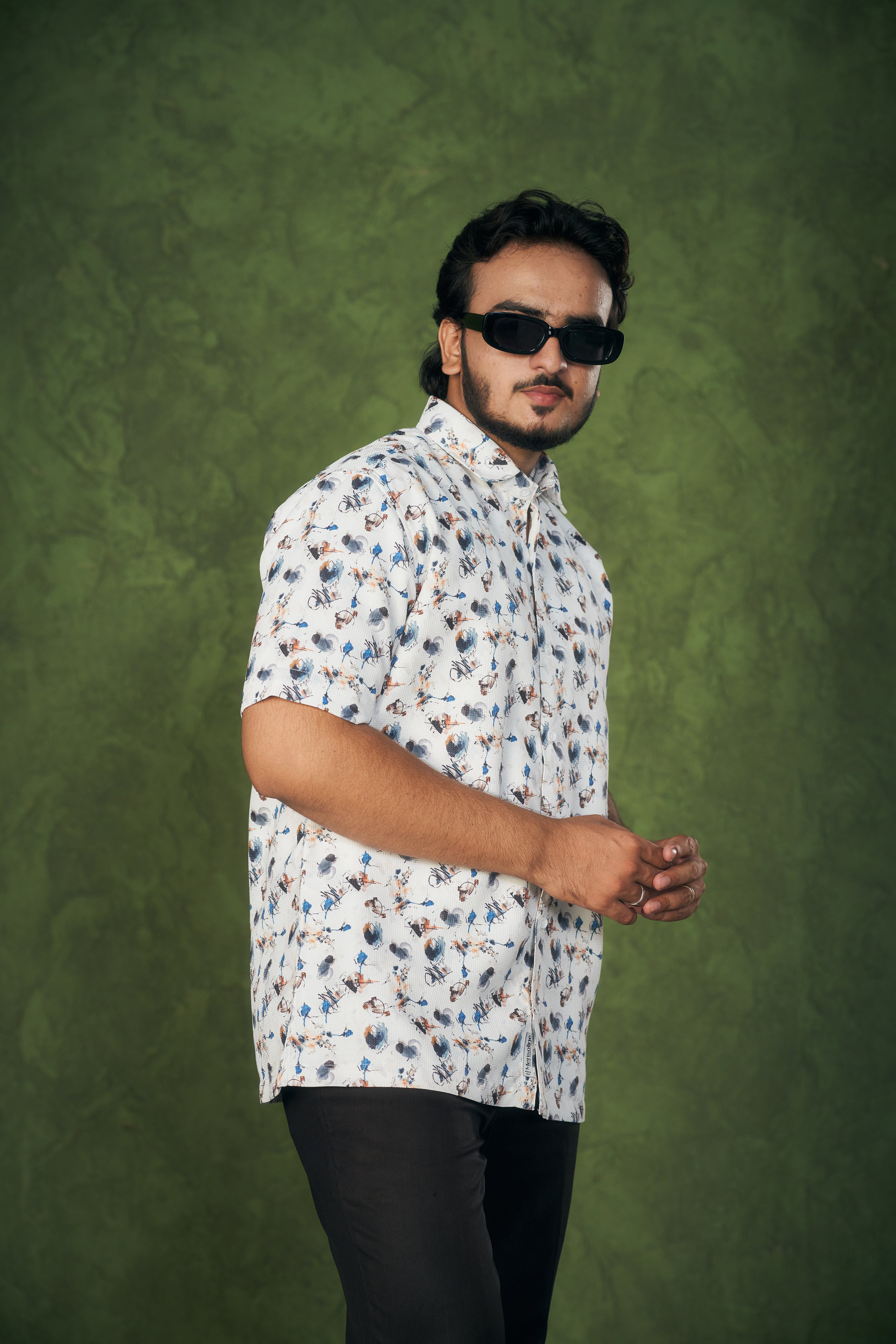 Mensoline Men's Textured Cotton Printed Shirt Effortless Summer Style