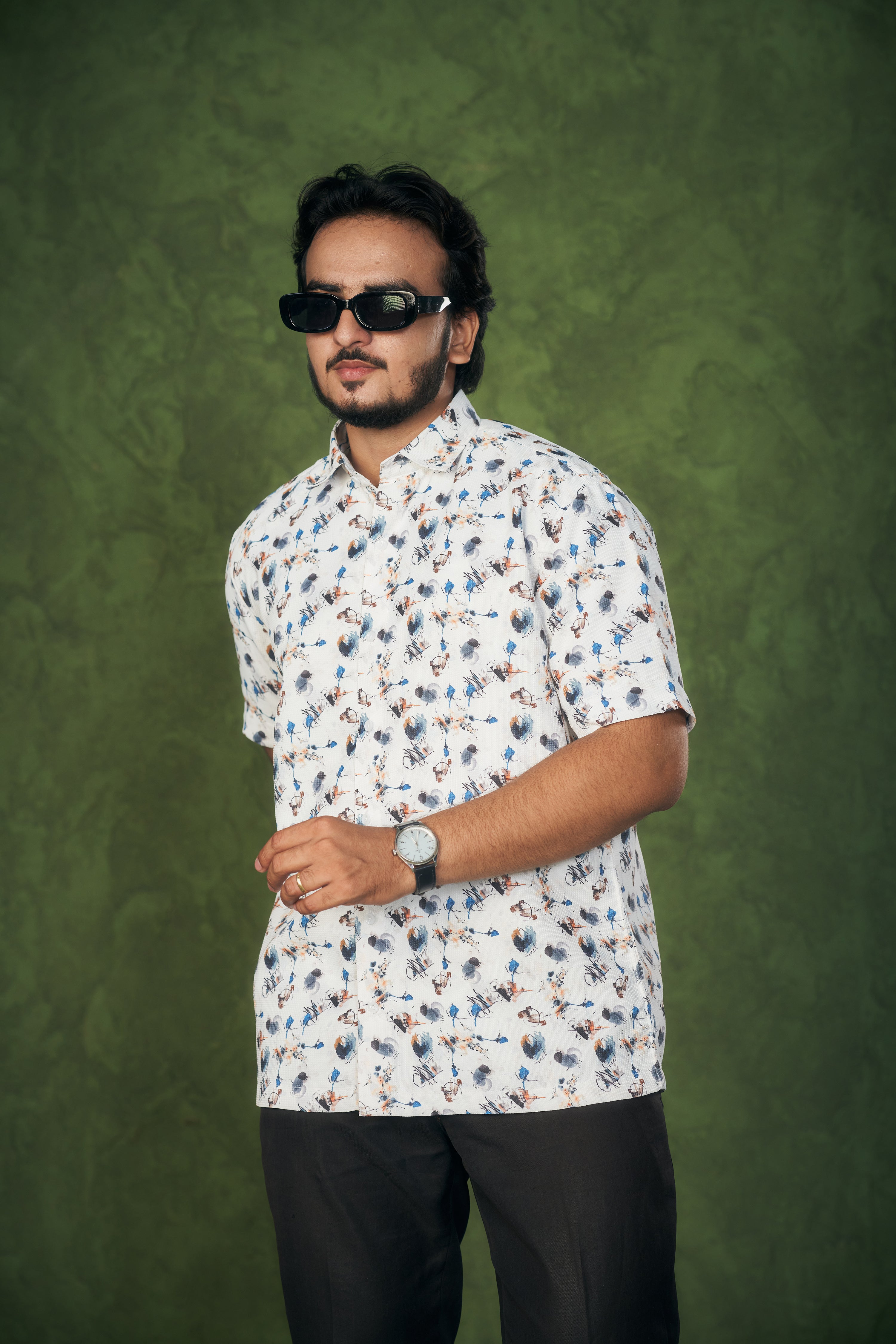 Mensoline Men's Textured Cotton Printed Shirt Effortless Summer Style