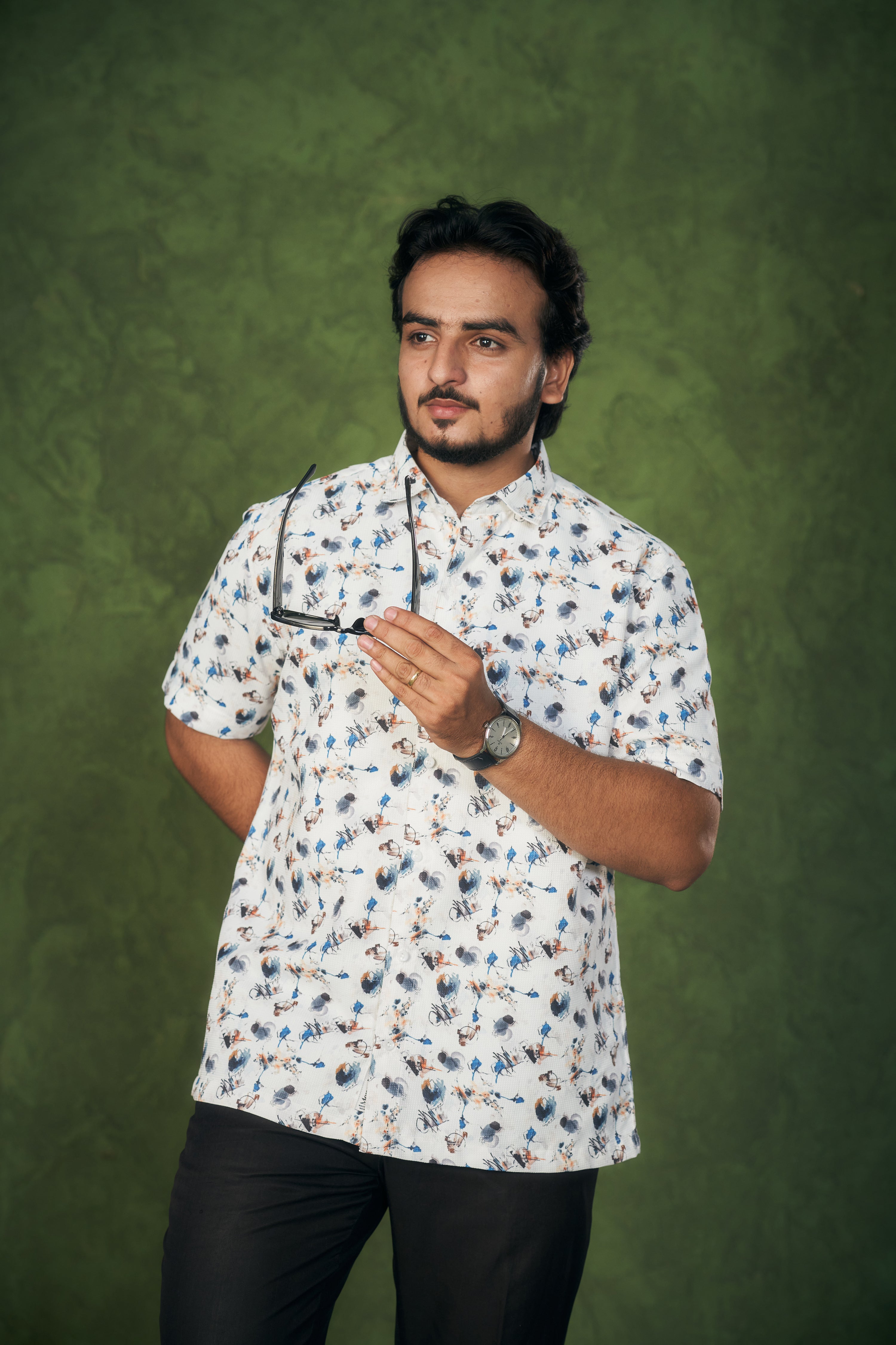 Mensoline Men's Textured Cotton Printed Shirt Effortless Summer Style