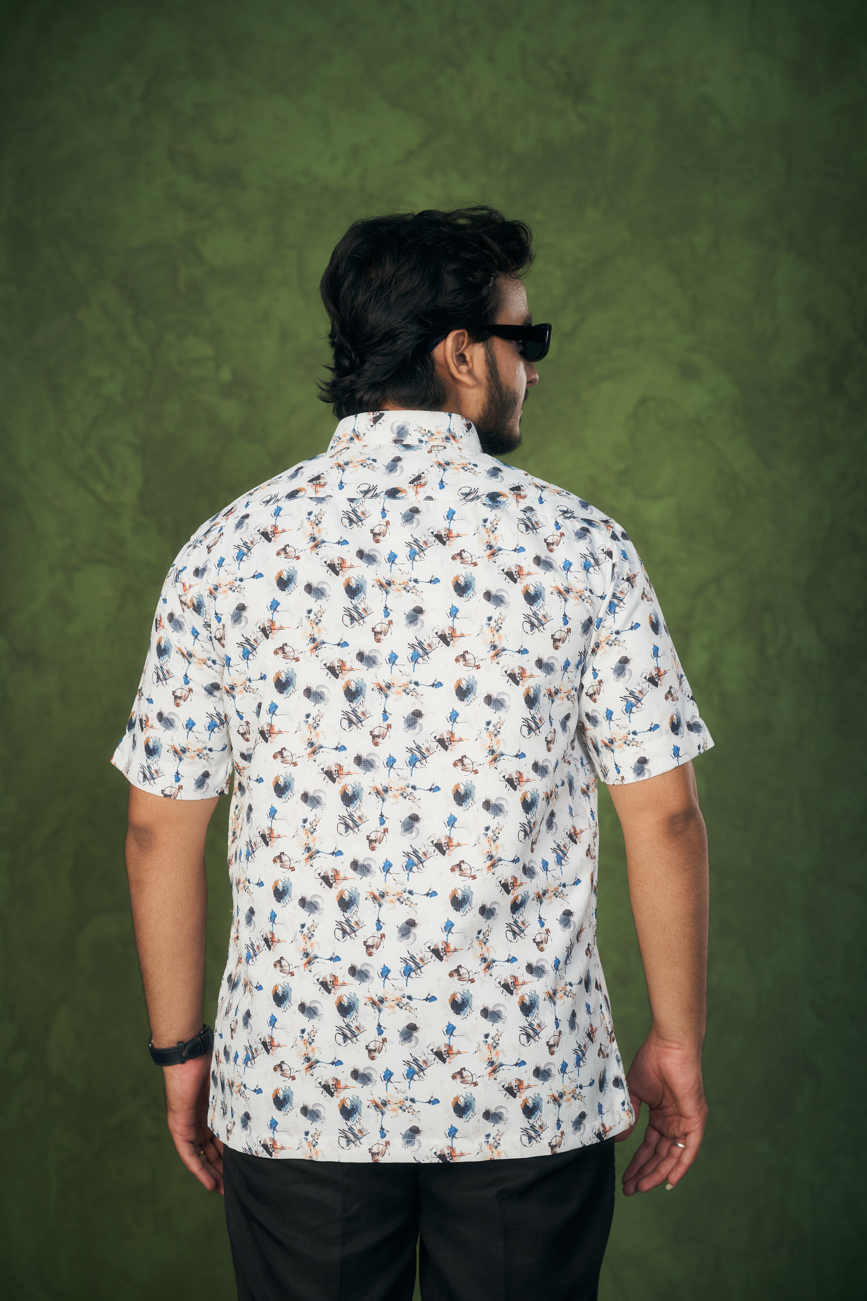 Mensoline Men's Textured Cotton Printed Shirt Effortless Summer Style