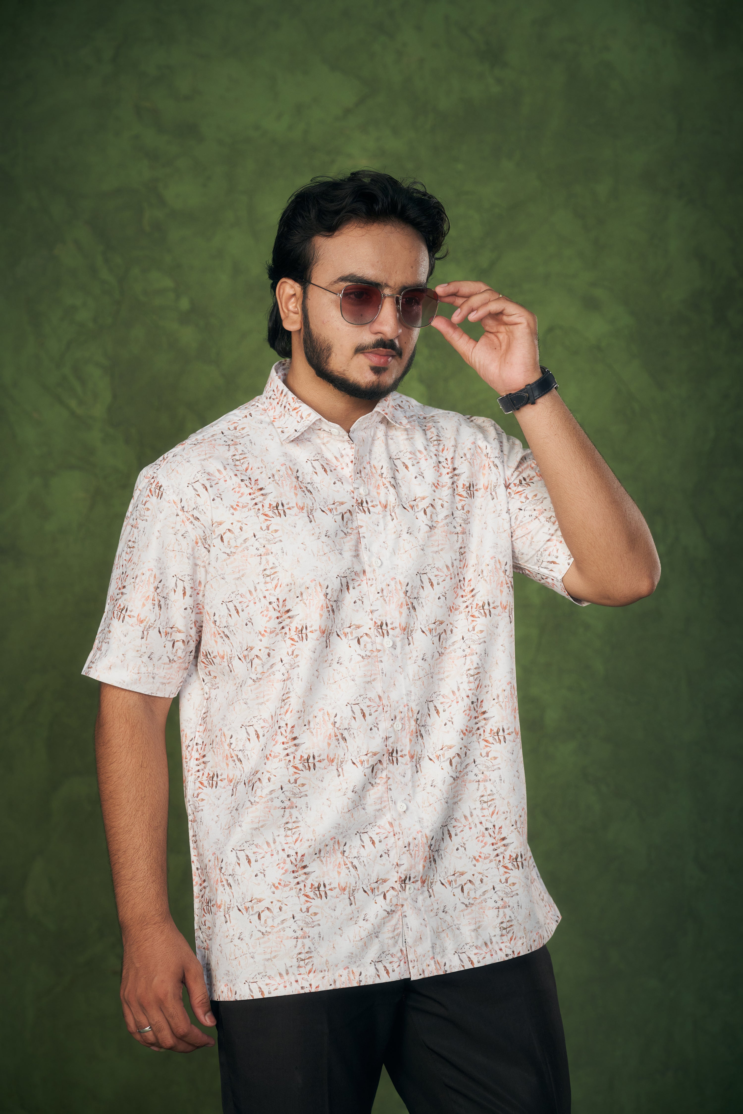 Mensoline Premium Abstract Leaf Print Shirt.