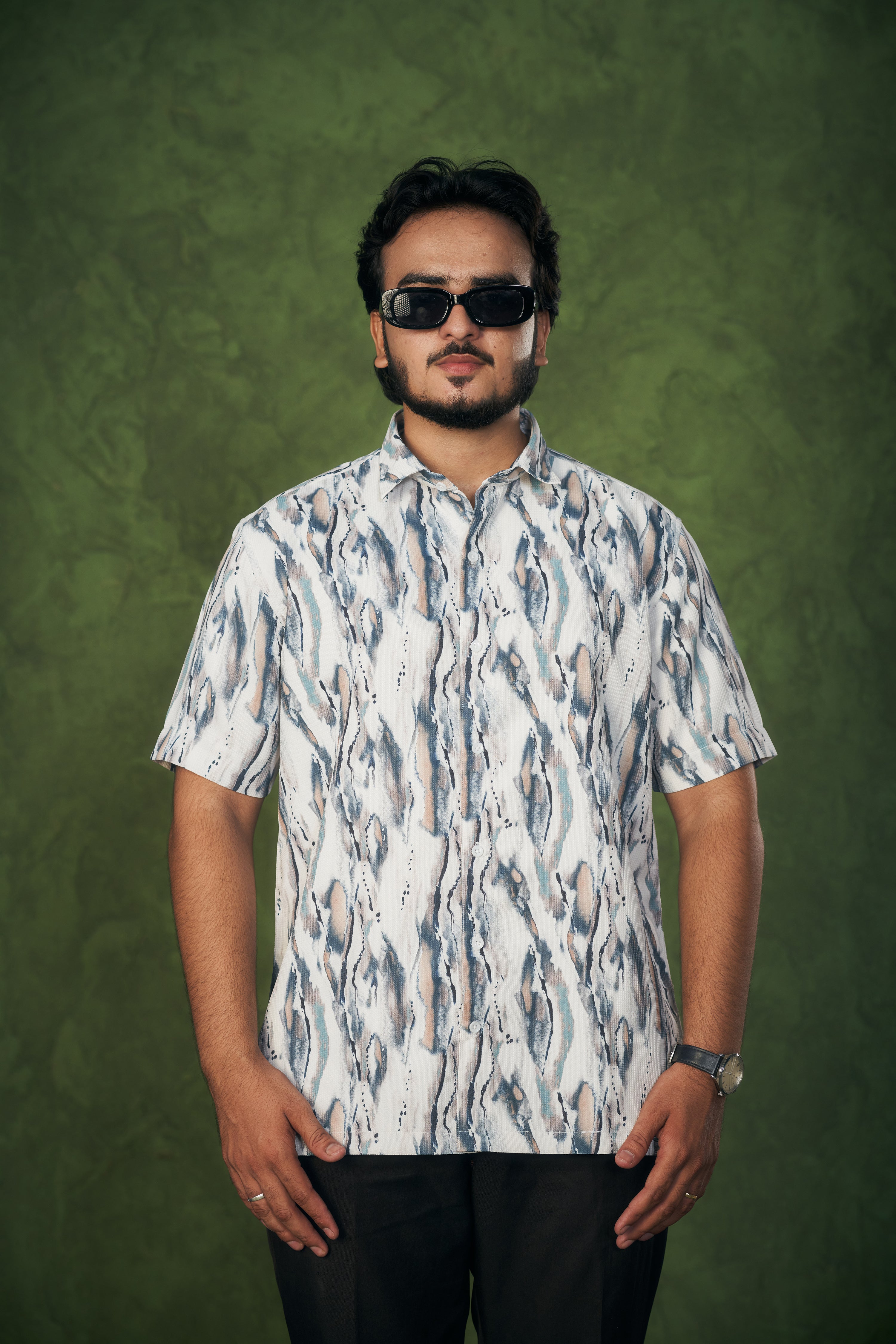 Mensoline Men's Textured Abstract Printed Mix Cotton Shirt.