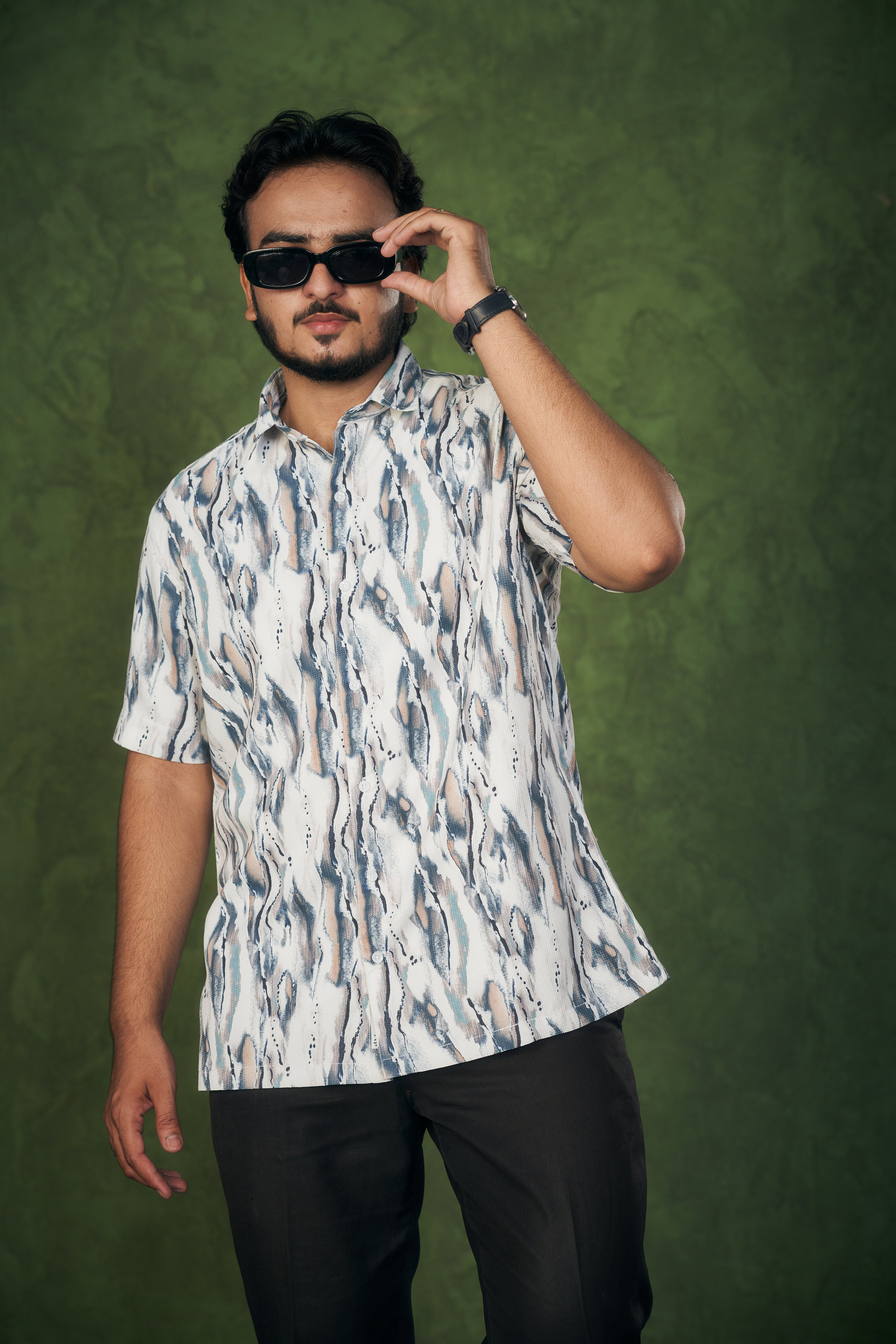 Mensoline Men's Textured Abstract Printed Mix Cotton Shirt.