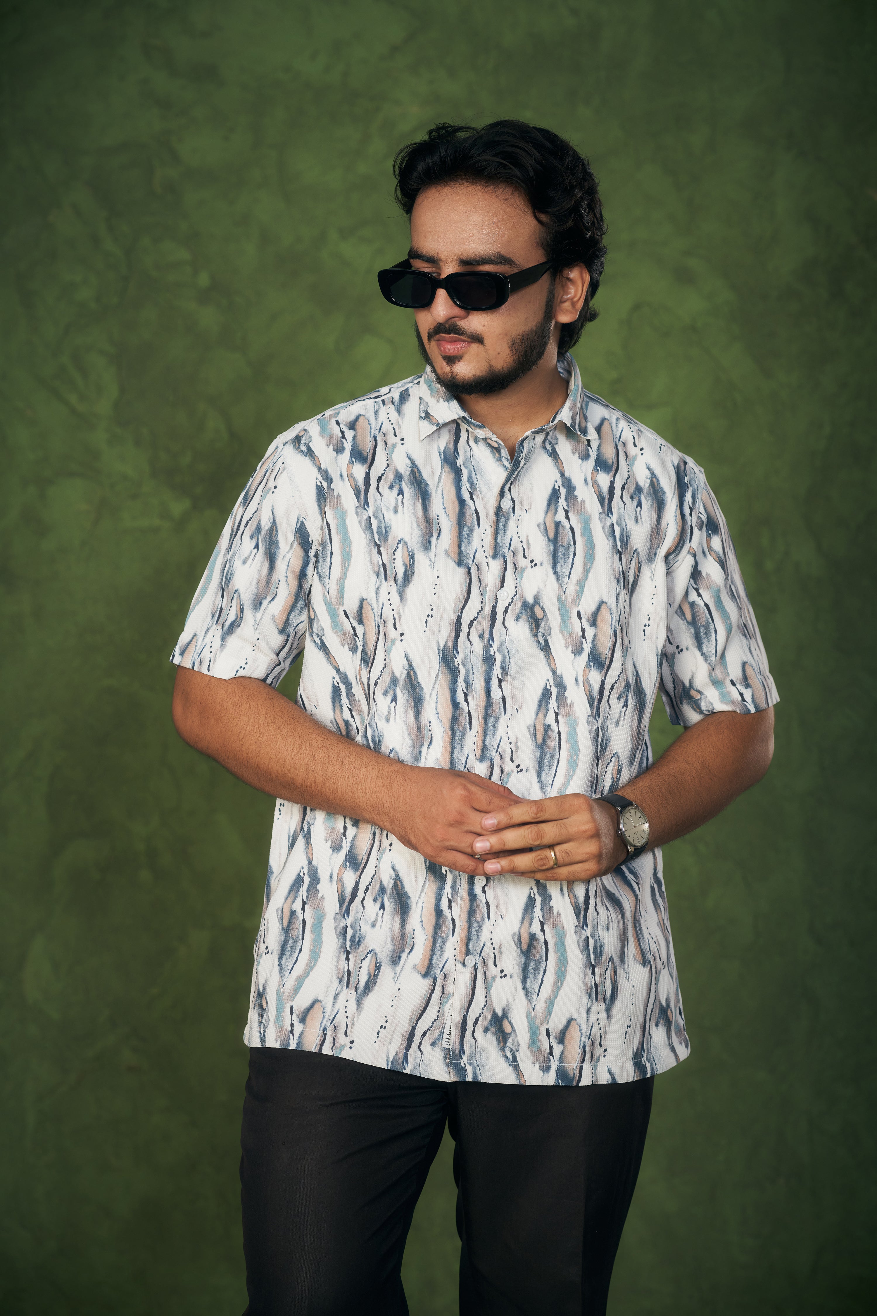 Mensoline Men's Textured Abstract Printed Mix Cotton Shirt.