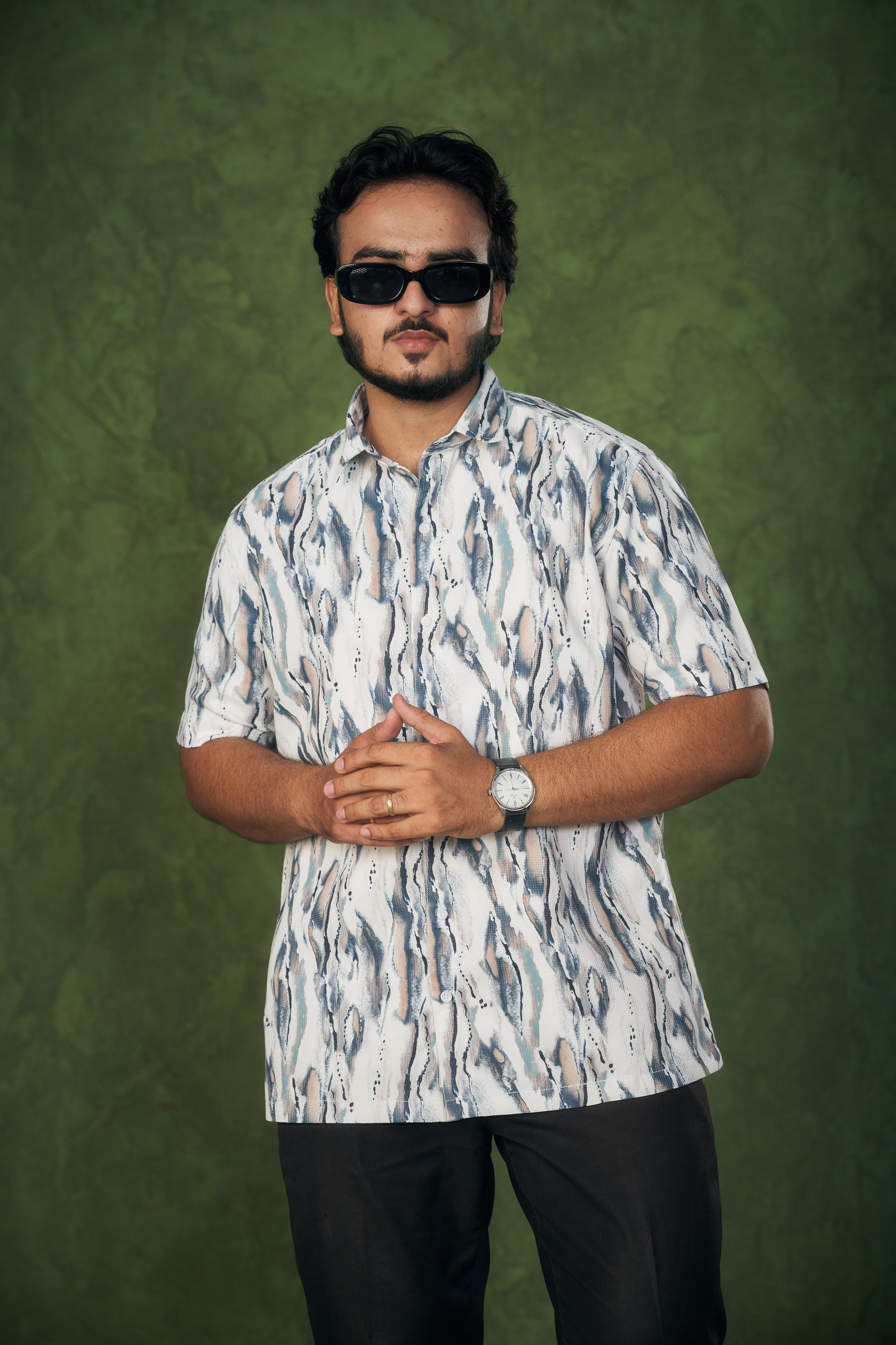 Mensoline Men's Textured Abstract Printed Mix Cotton Shirt.