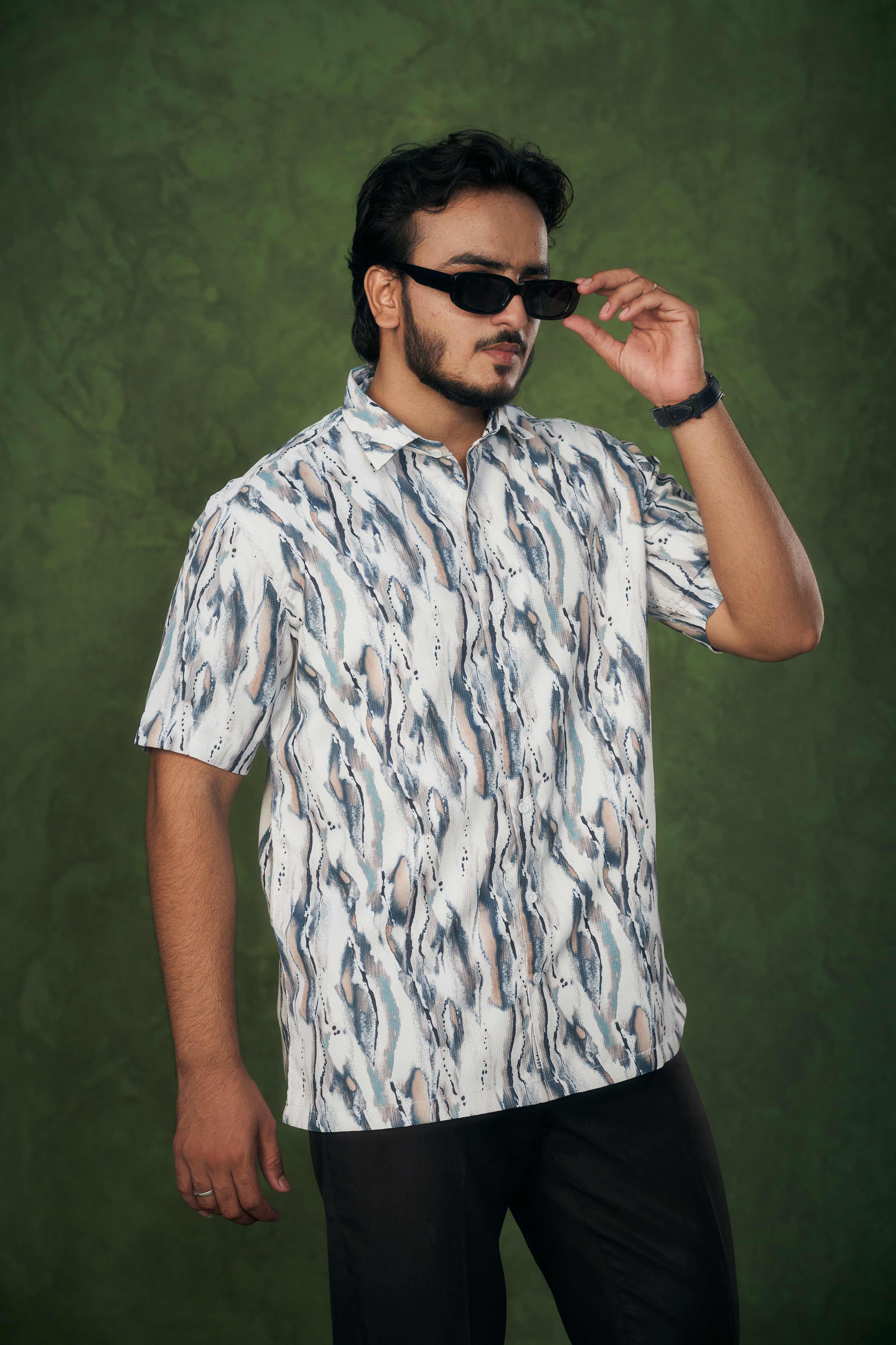 Mensoline Men's Textured Abstract Printed Mix Cotton Shirt.