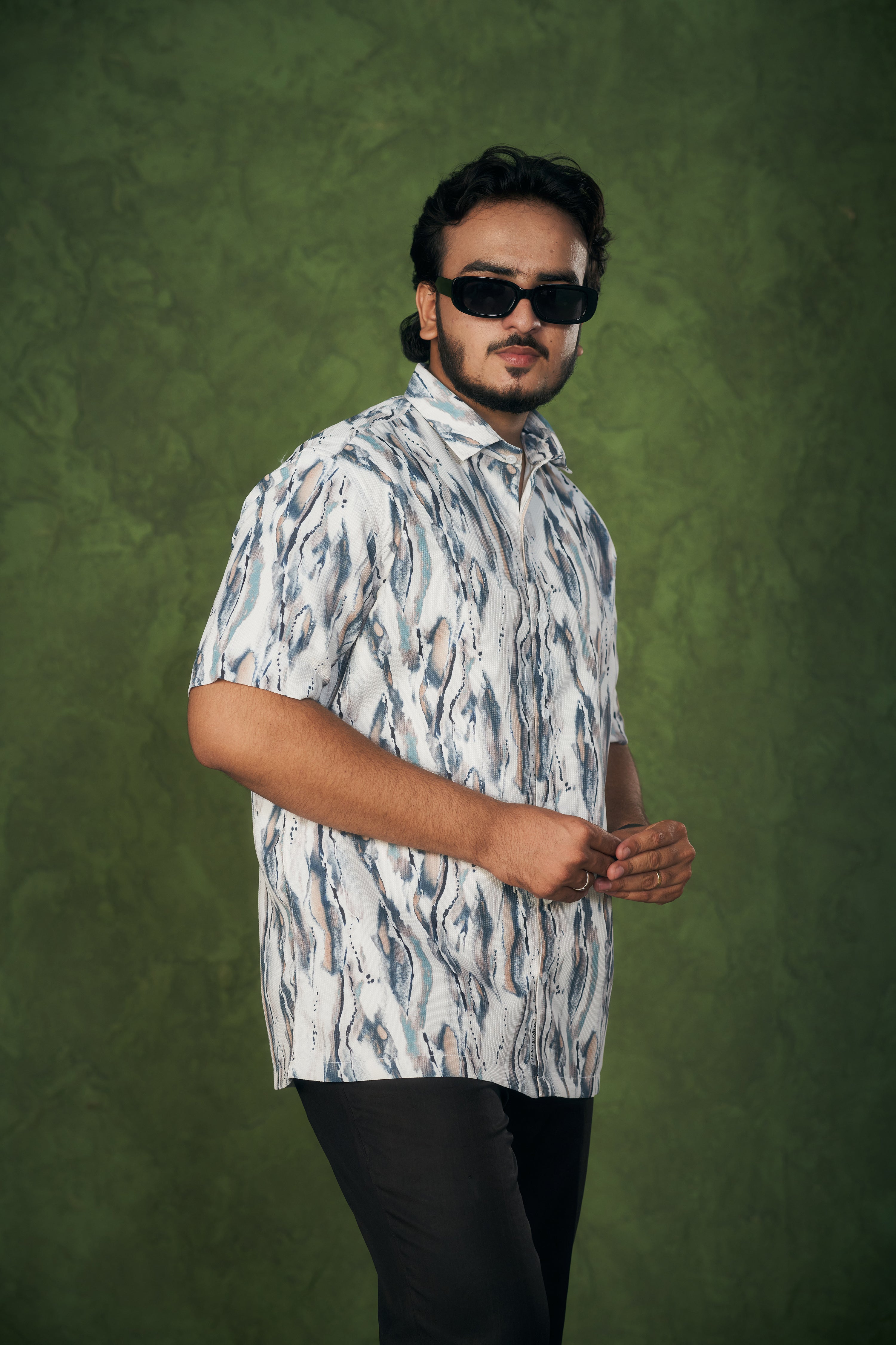 Mensoline Men's Textured Abstract Printed Mix Cotton Shirt.