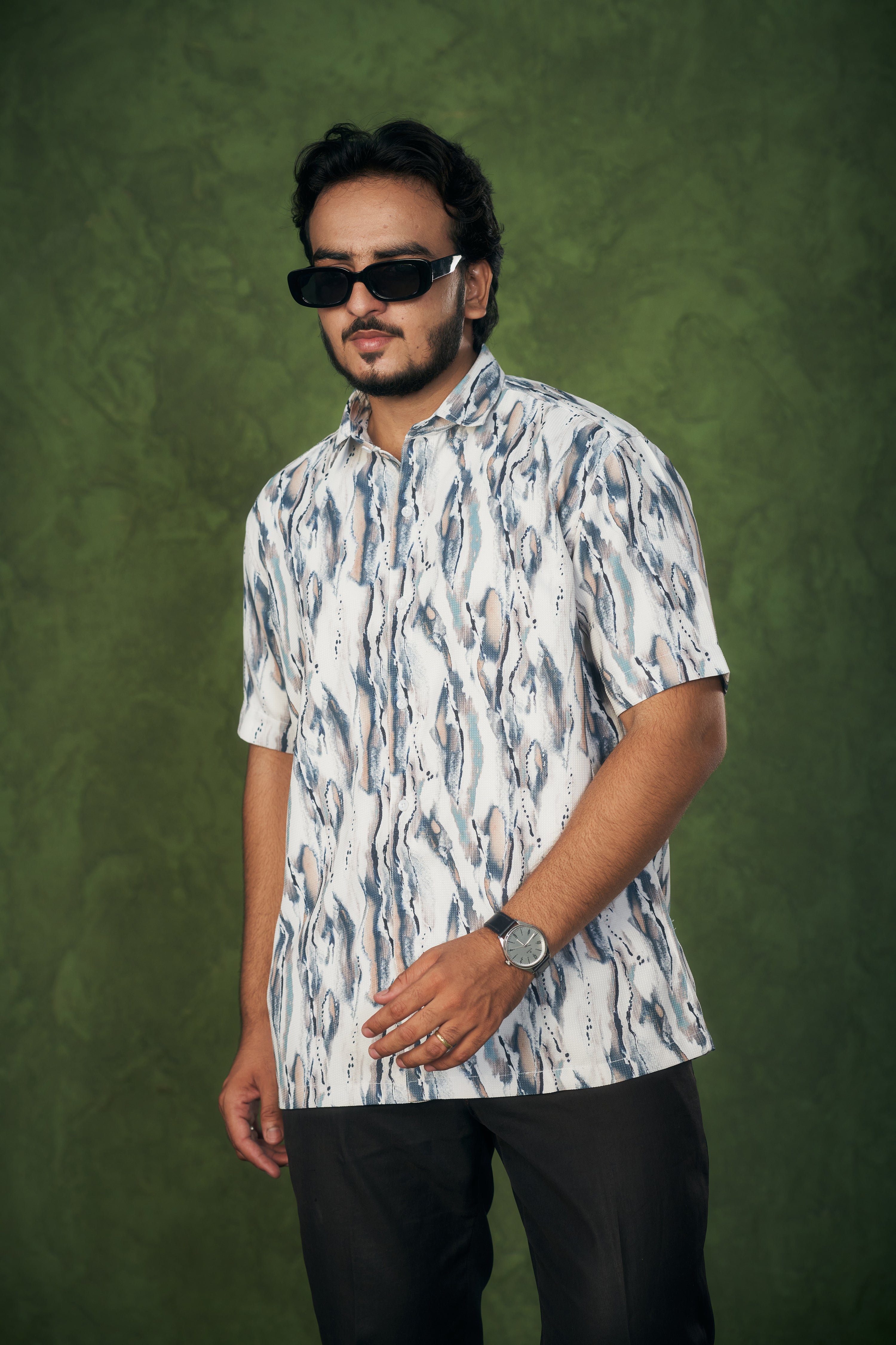 Mensoline Men's Textured Abstract Printed Mix Cotton Shirt.