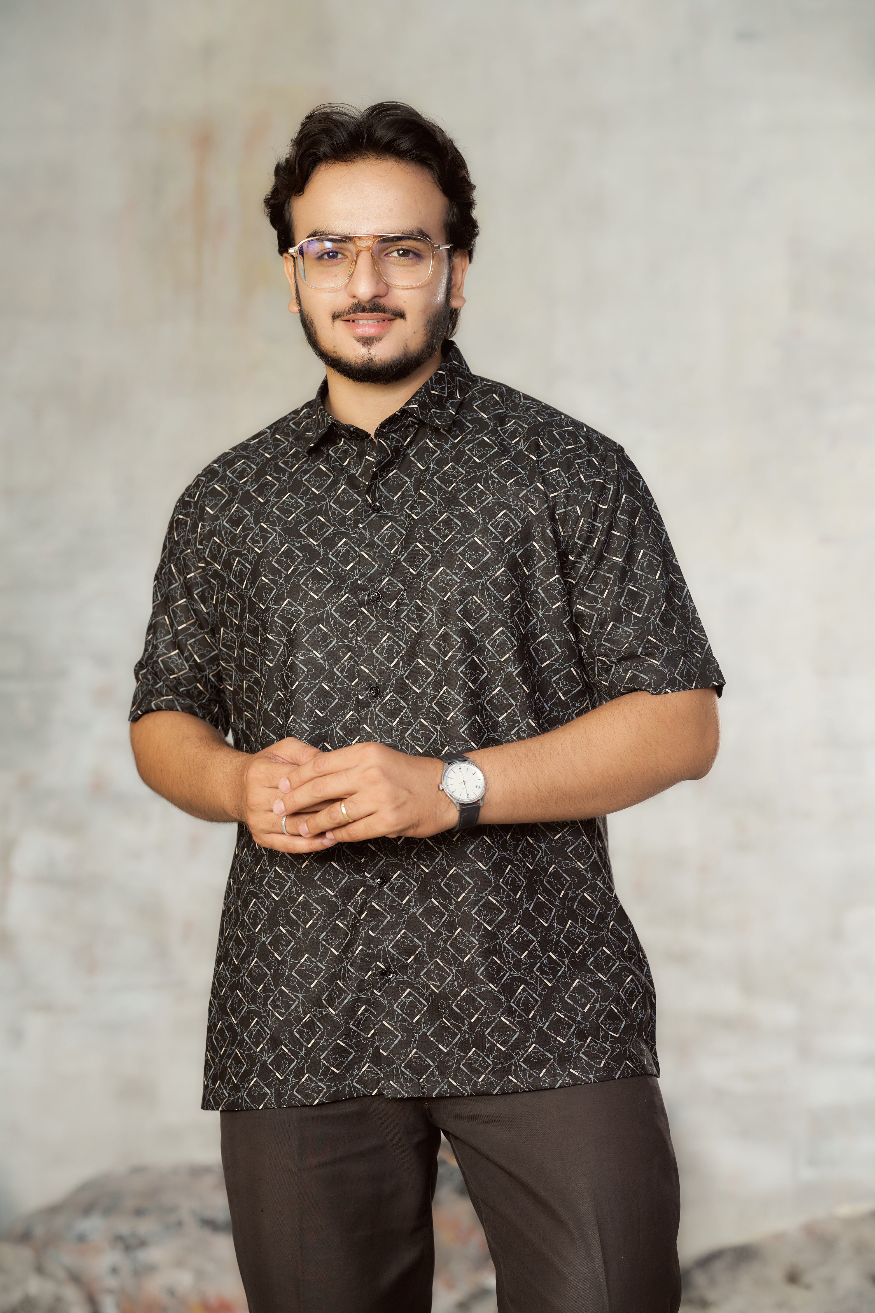 Mensoline Black Abstract Printed Cotton Blend Shirt for Men.