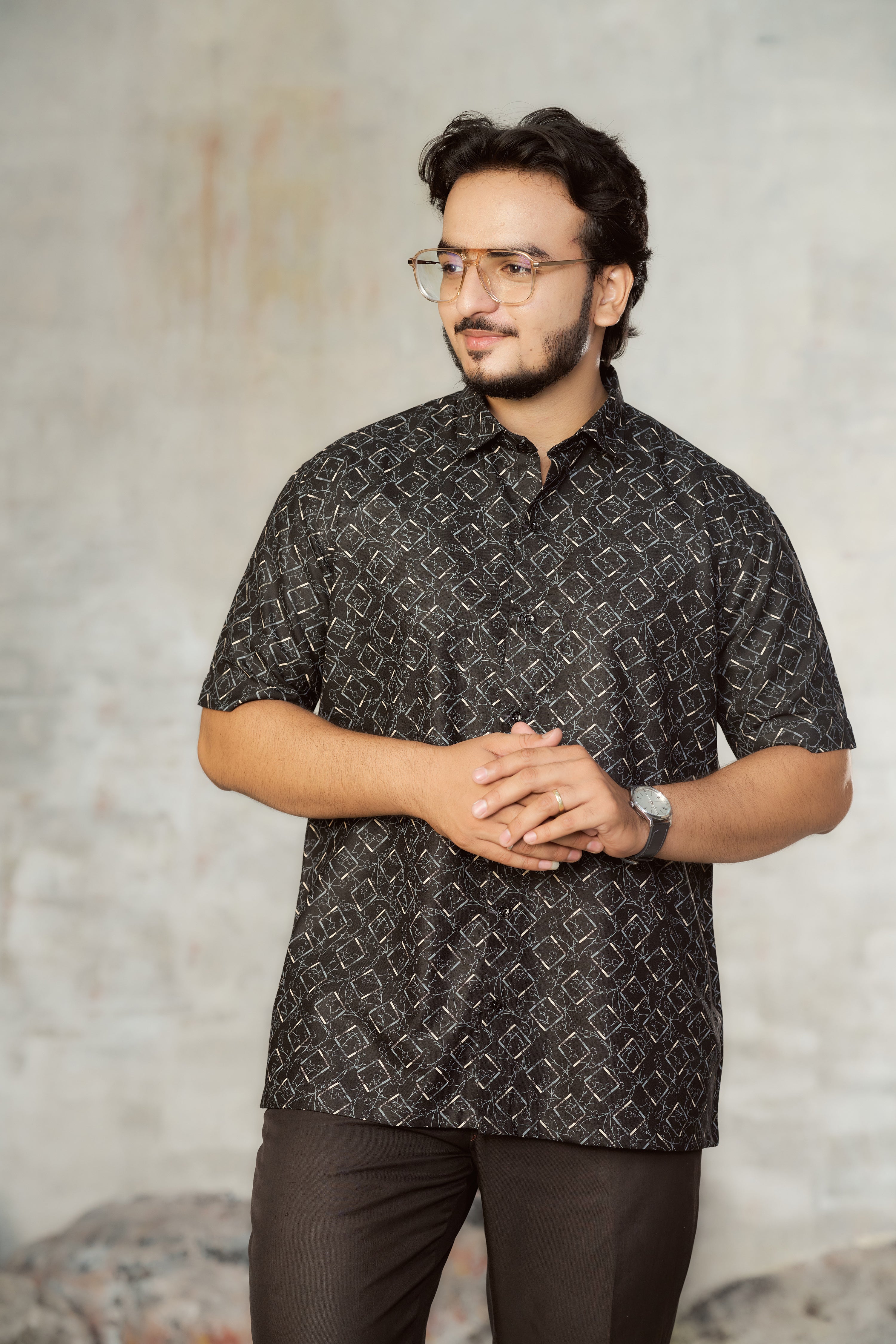 Mensoline Black Abstract Printed Cotton Blend Shirt for Men.