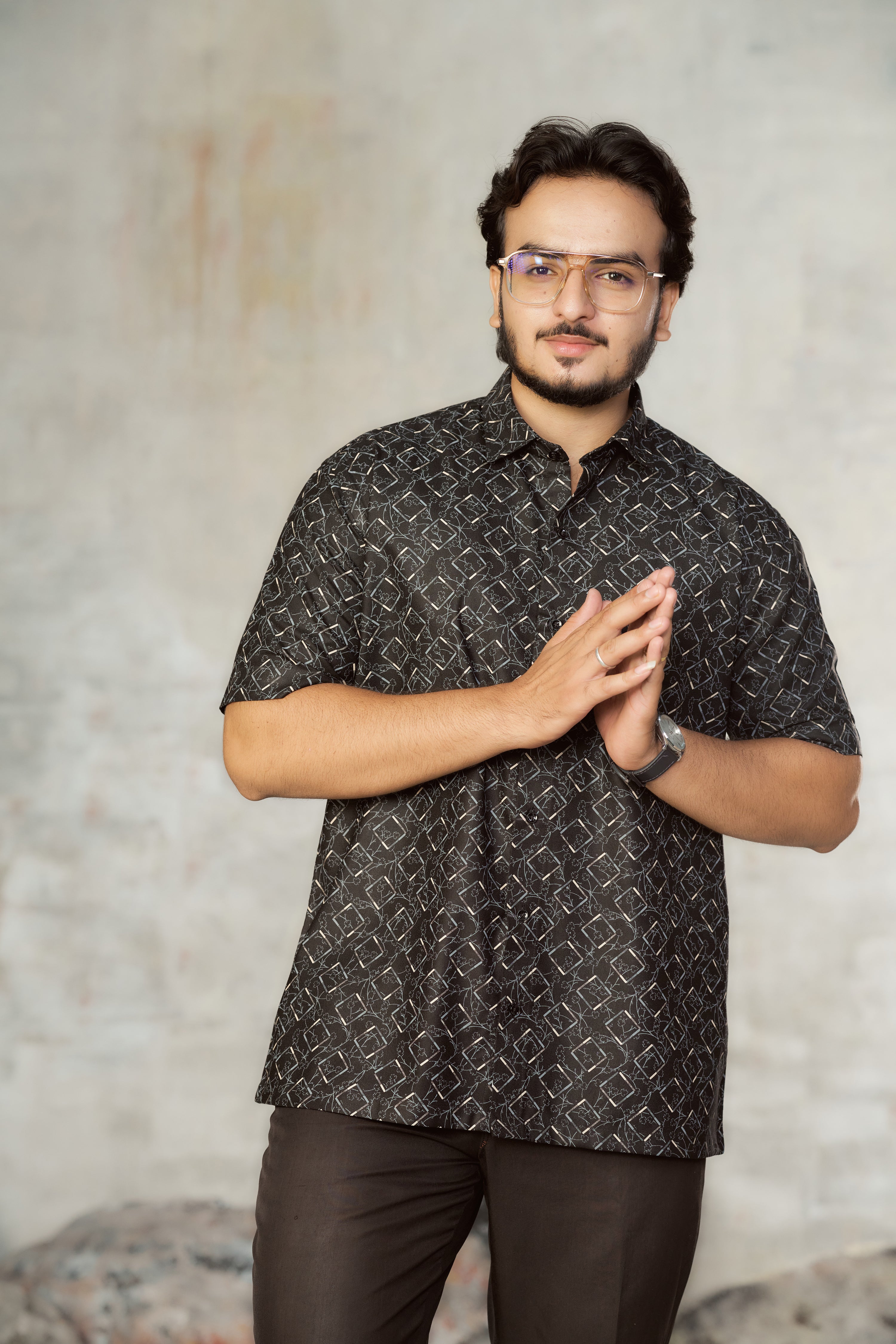 Mensoline Black Abstract Printed Cotton Blend Shirt for Men.