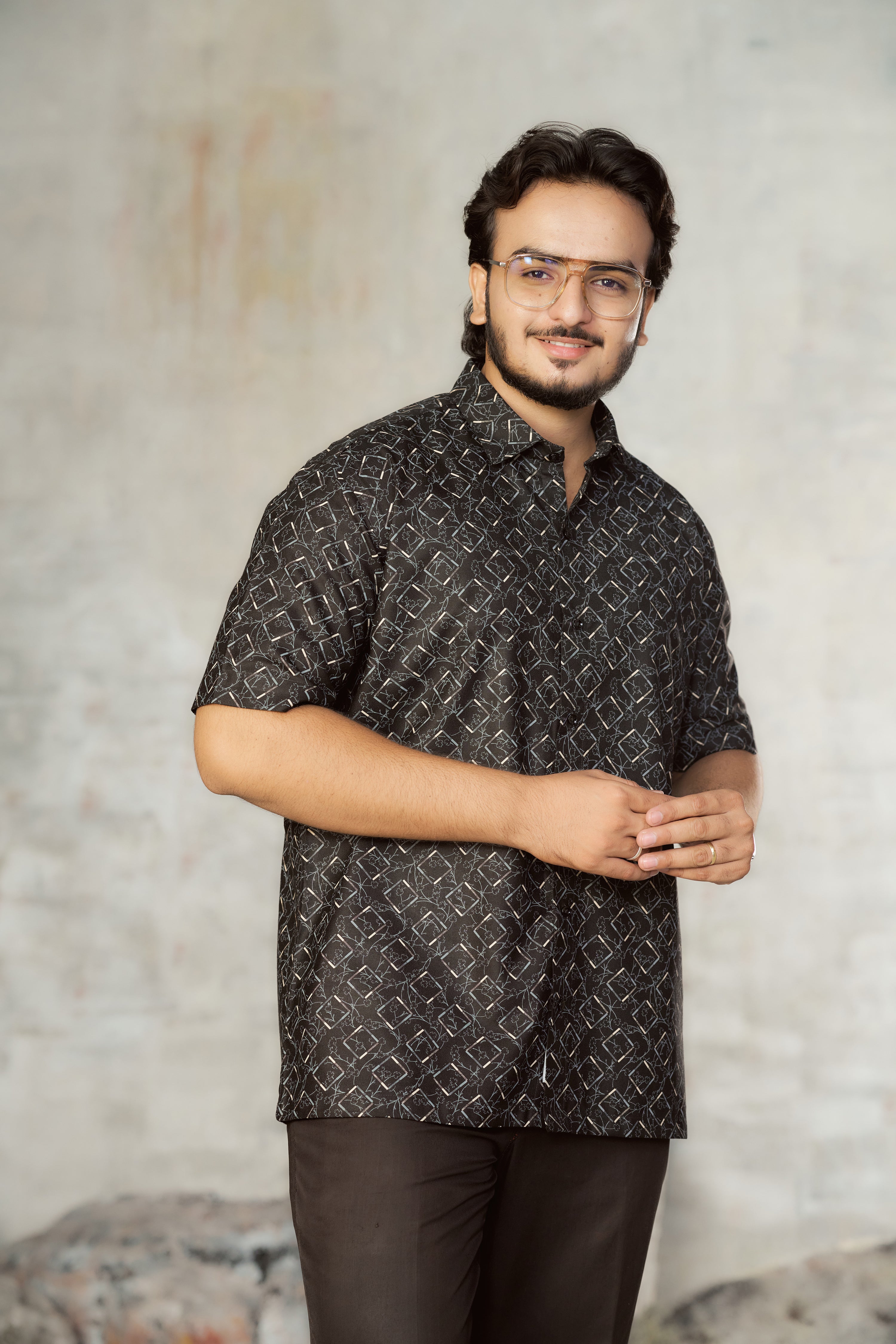Mensoline Black Abstract Printed Cotton Blend Shirt for Men.