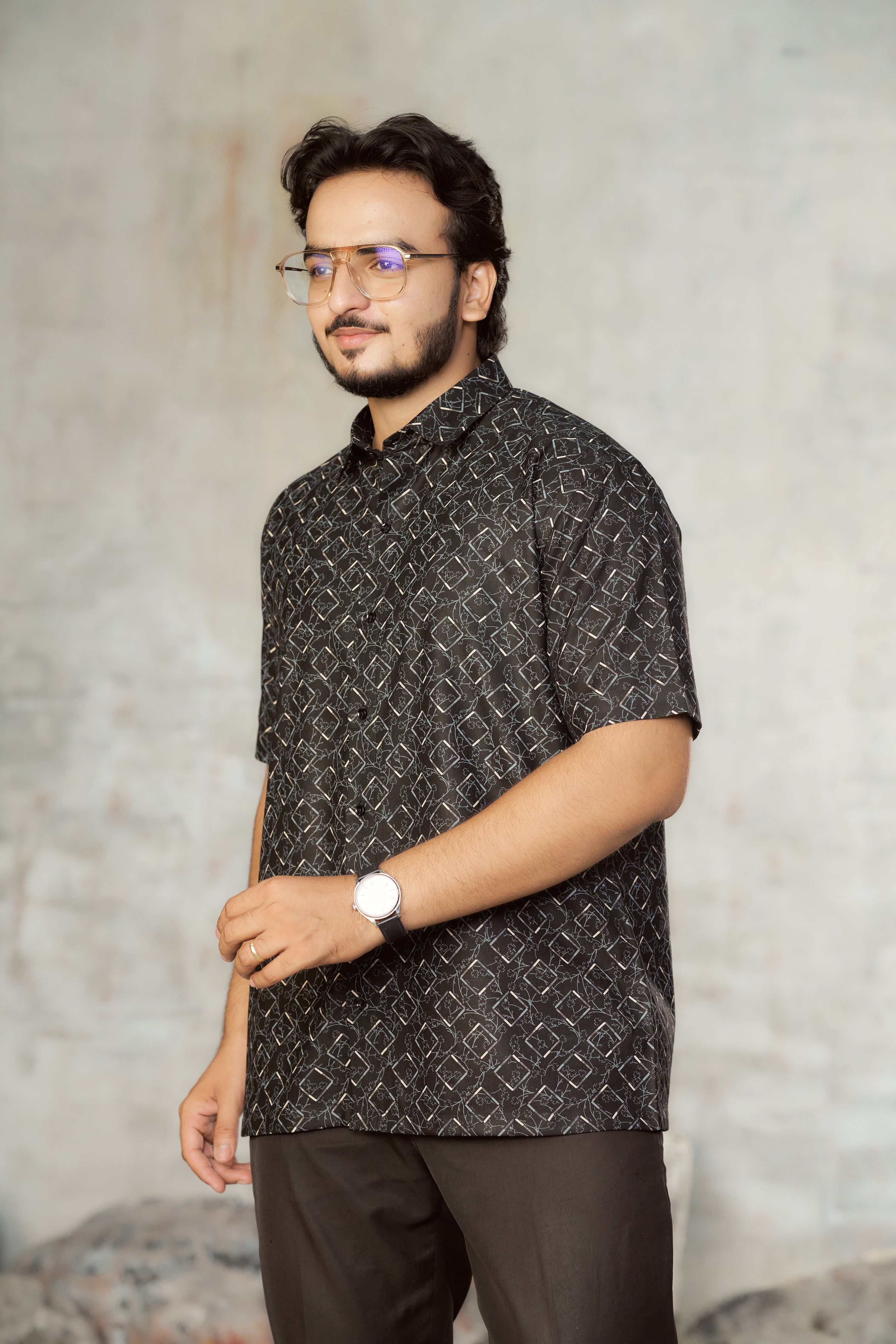 Mensoline Black Abstract Printed Cotton Blend Shirt for Men.