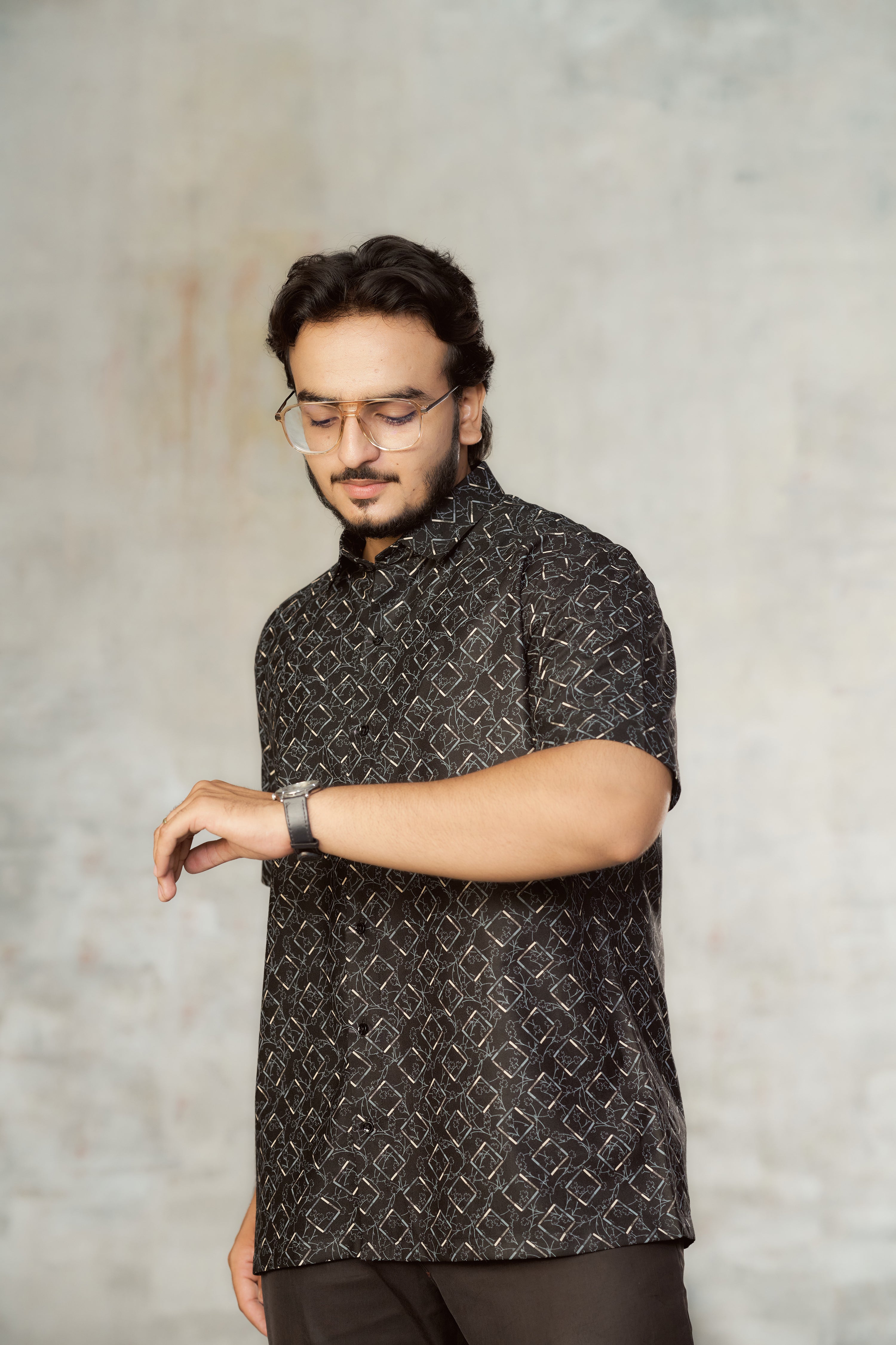 Mensoline Black Abstract Printed Cotton Blend Shirt for Men.
