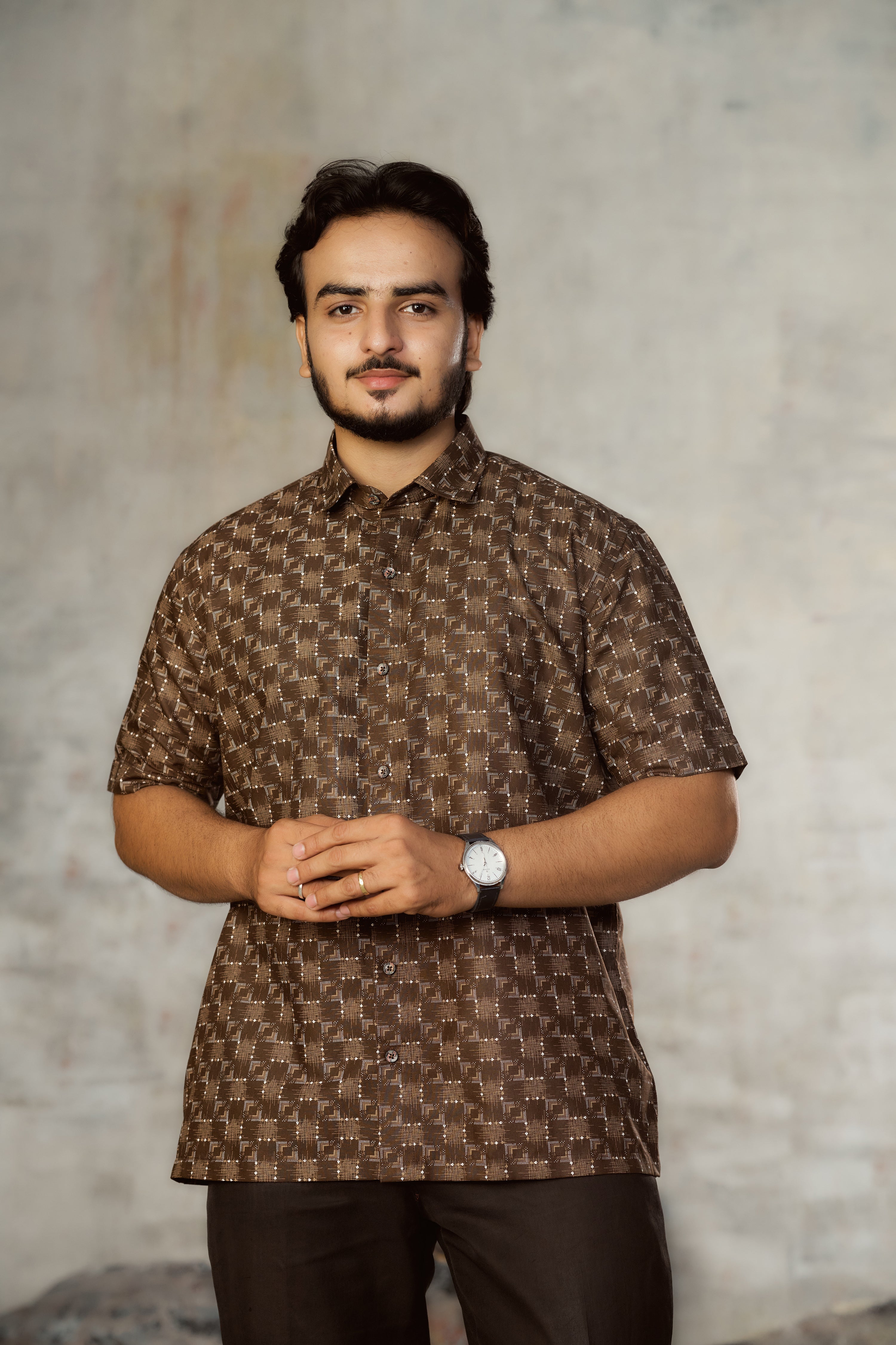 Mensoline Men's Brown Geometric Check Printed Shirt.