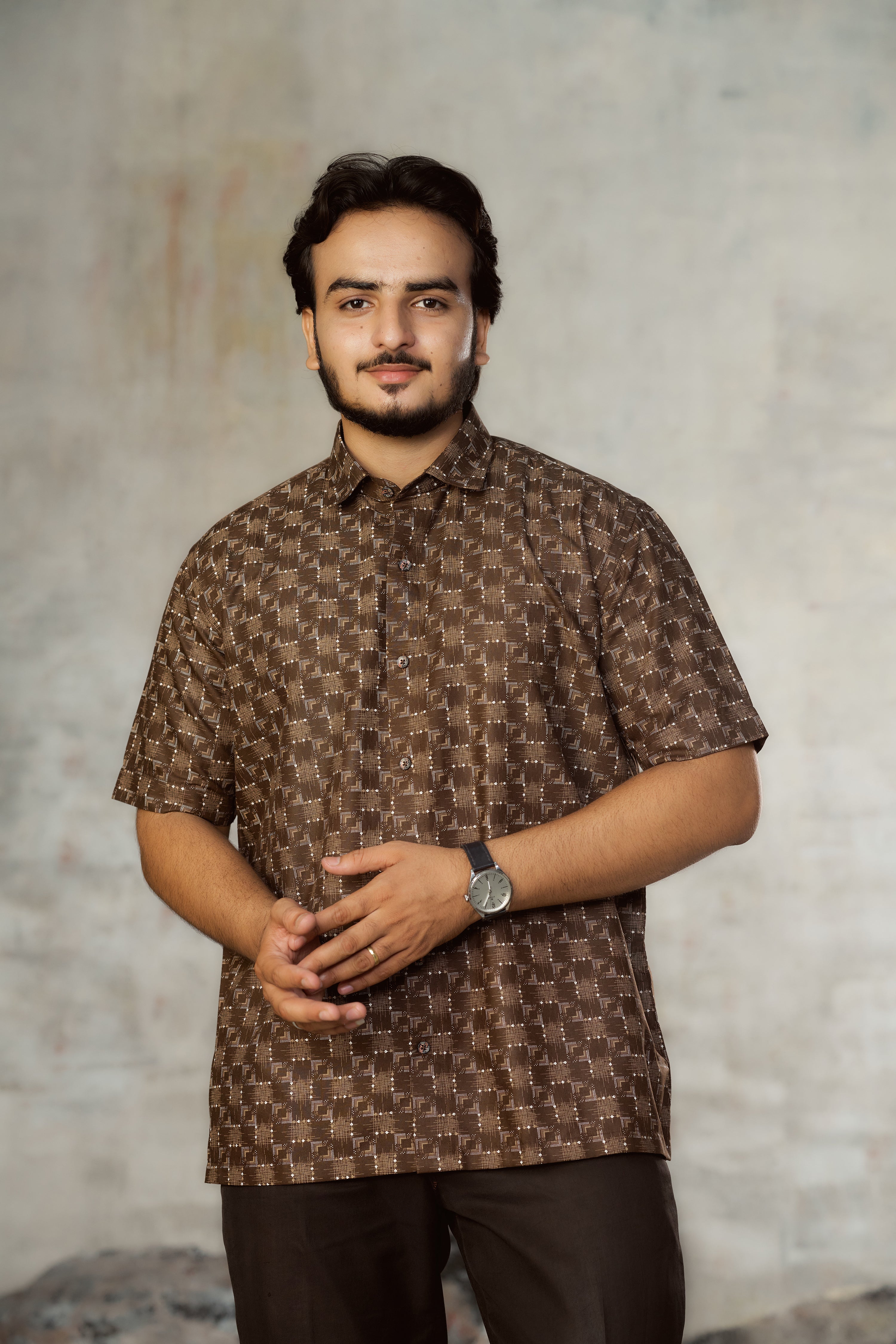 Mensoline Men's Brown Geometric Check Printed Shirt.