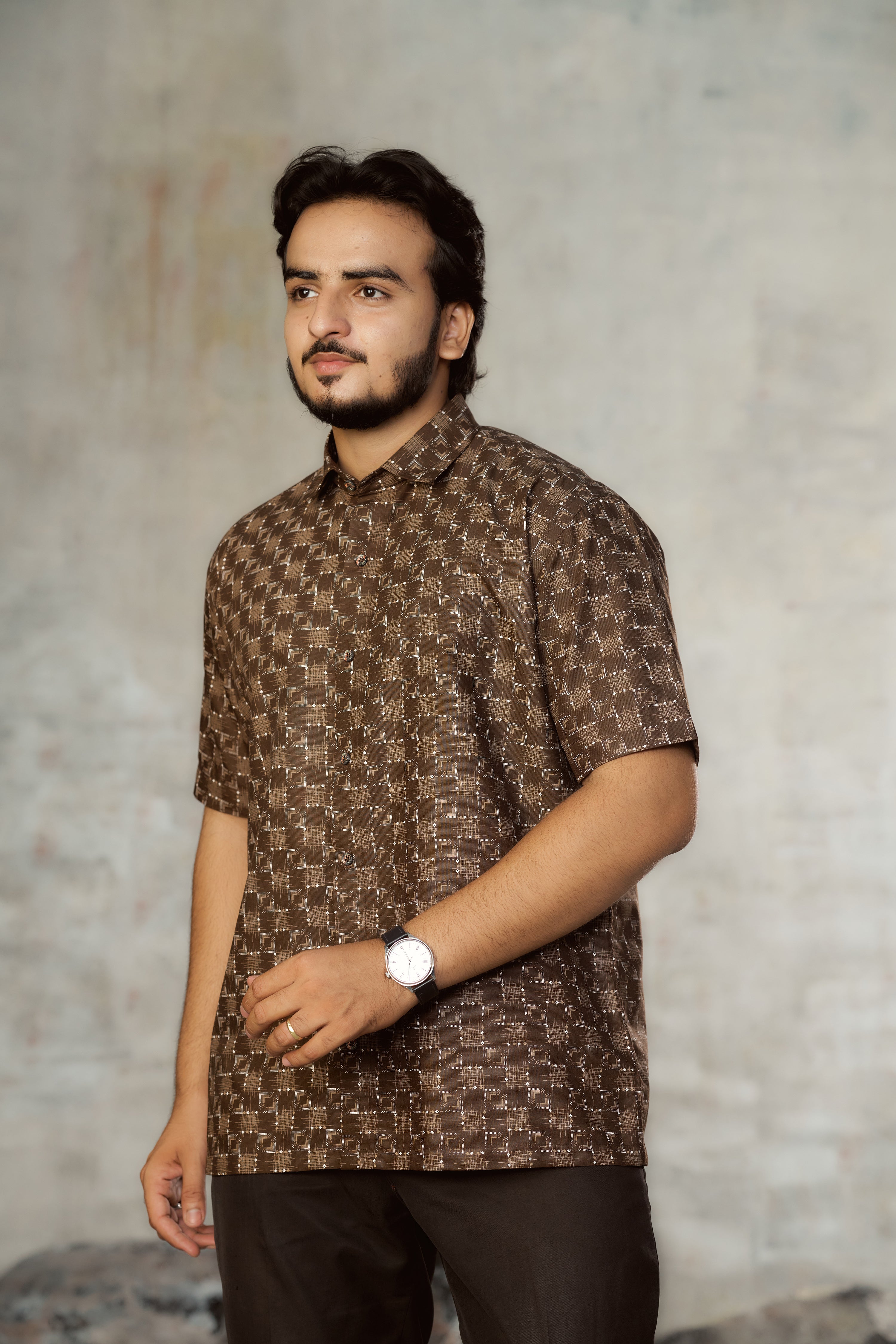 Mensoline Men's Brown Geometric Check Printed Shirt.