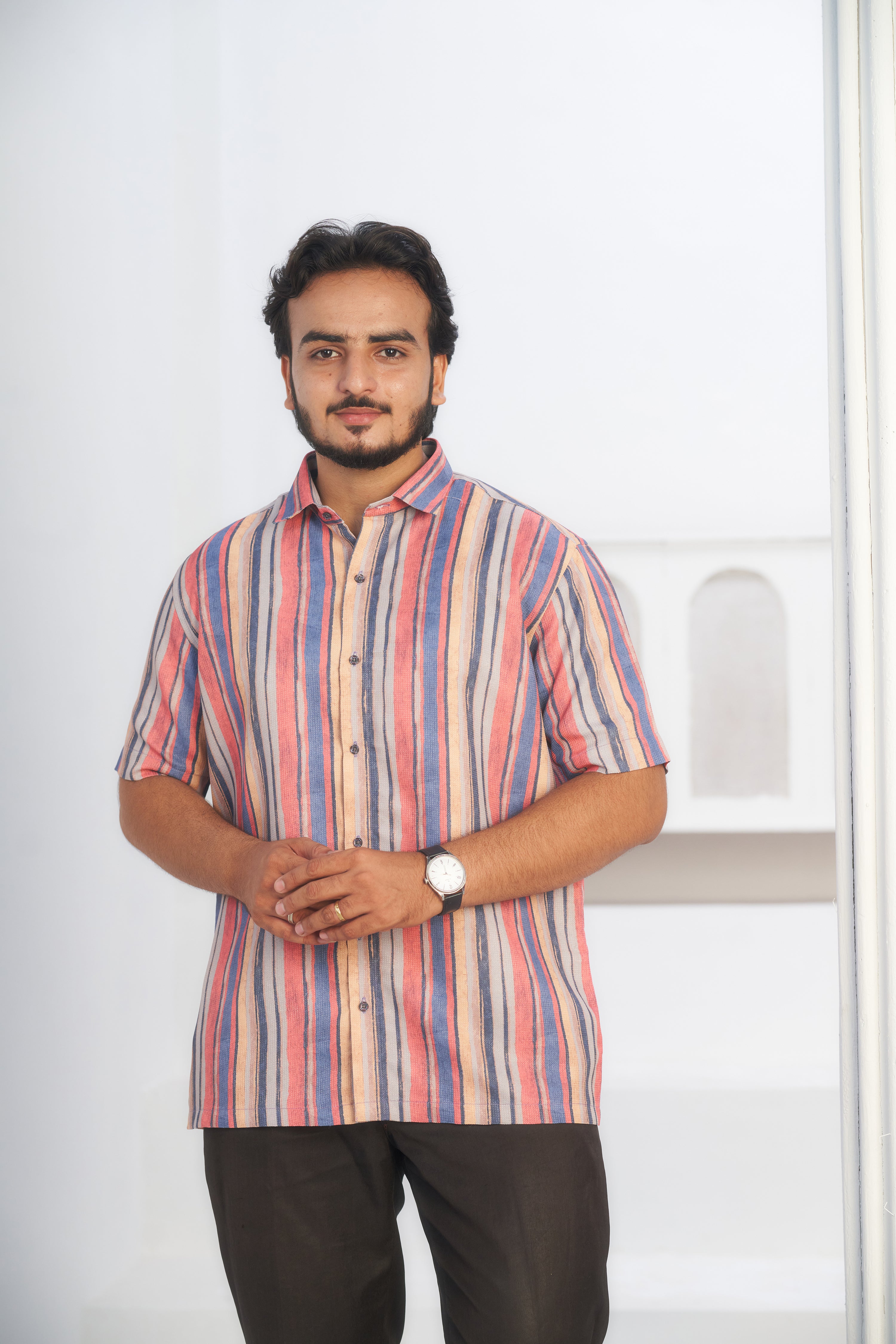 Mensoline Men's Multicolor Vertical Striped Lightweight Shirt.
