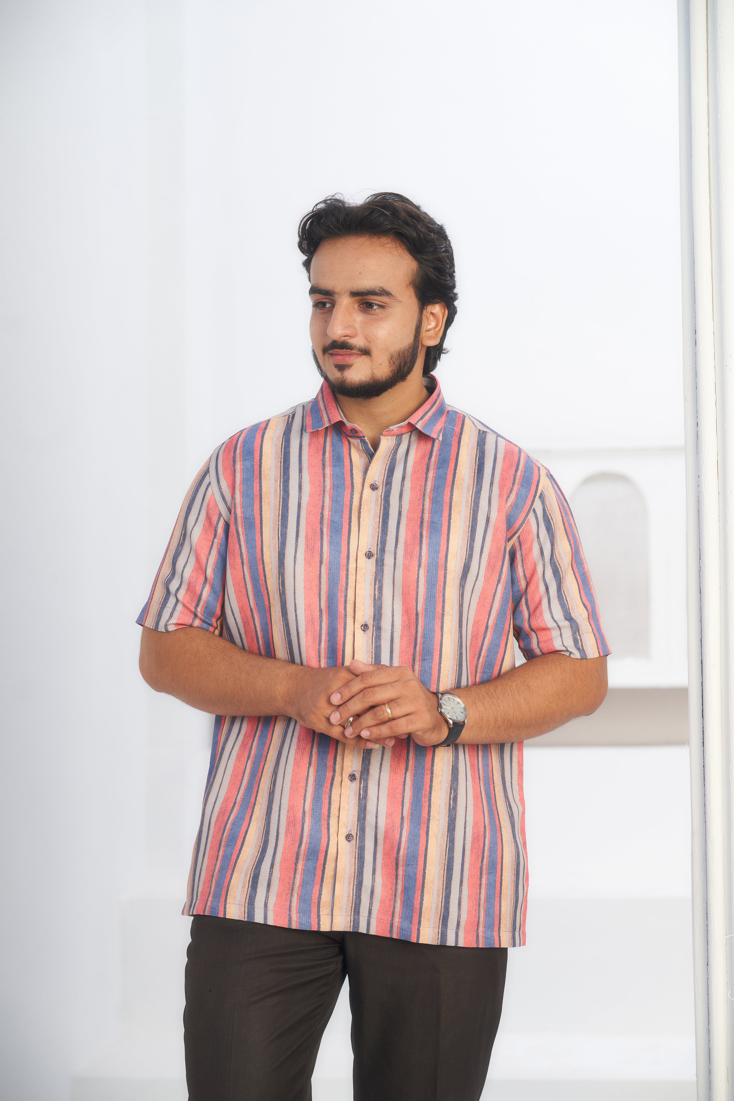 Mensoline Men's Multicolor Vertical Striped Lightweight Shirt.
